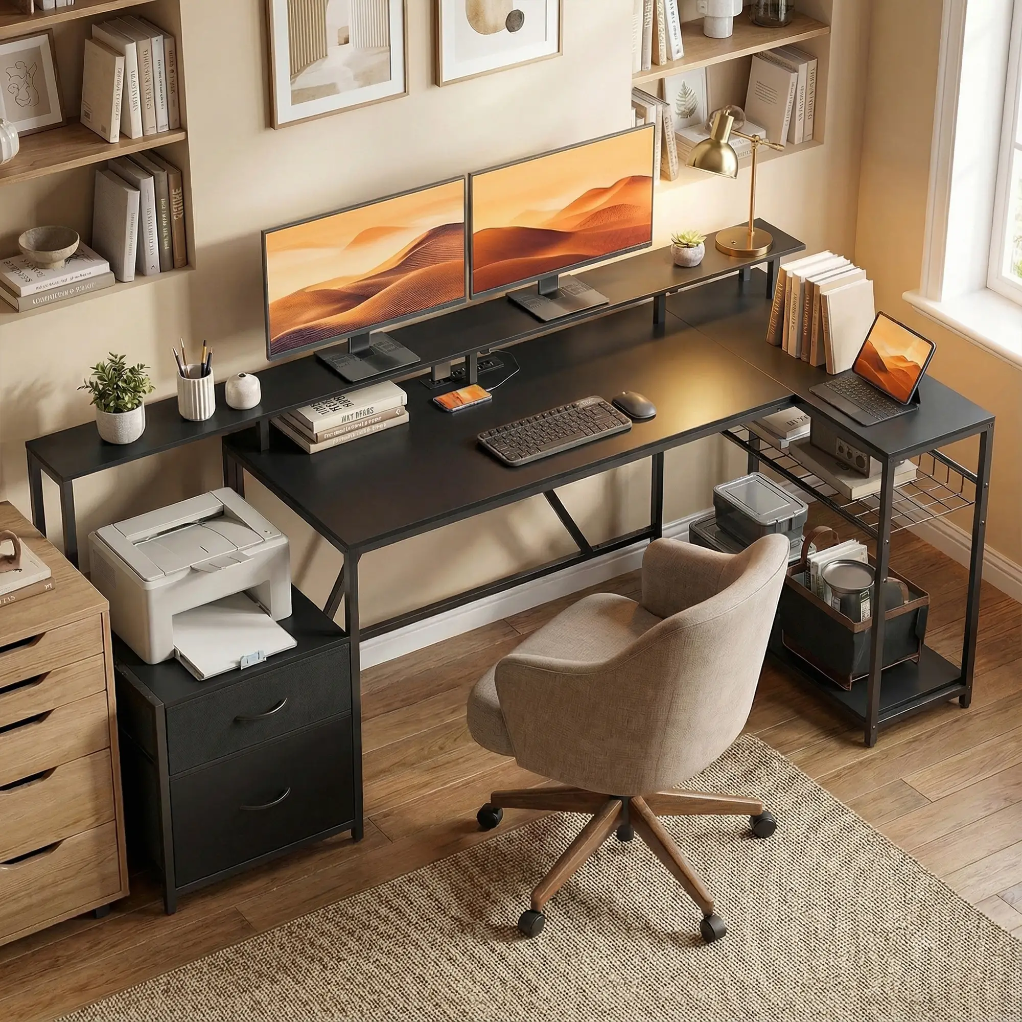 76" Gaming Desk, RGB Lights, USB Ports, Monitor Stand, Black - Image 10
