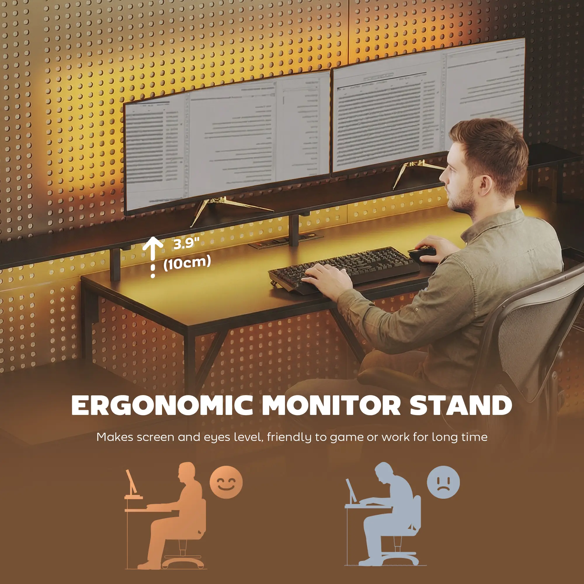 76" Gaming Desk, RGB Lights, USB Ports, Monitor Stand, Black - Image 7