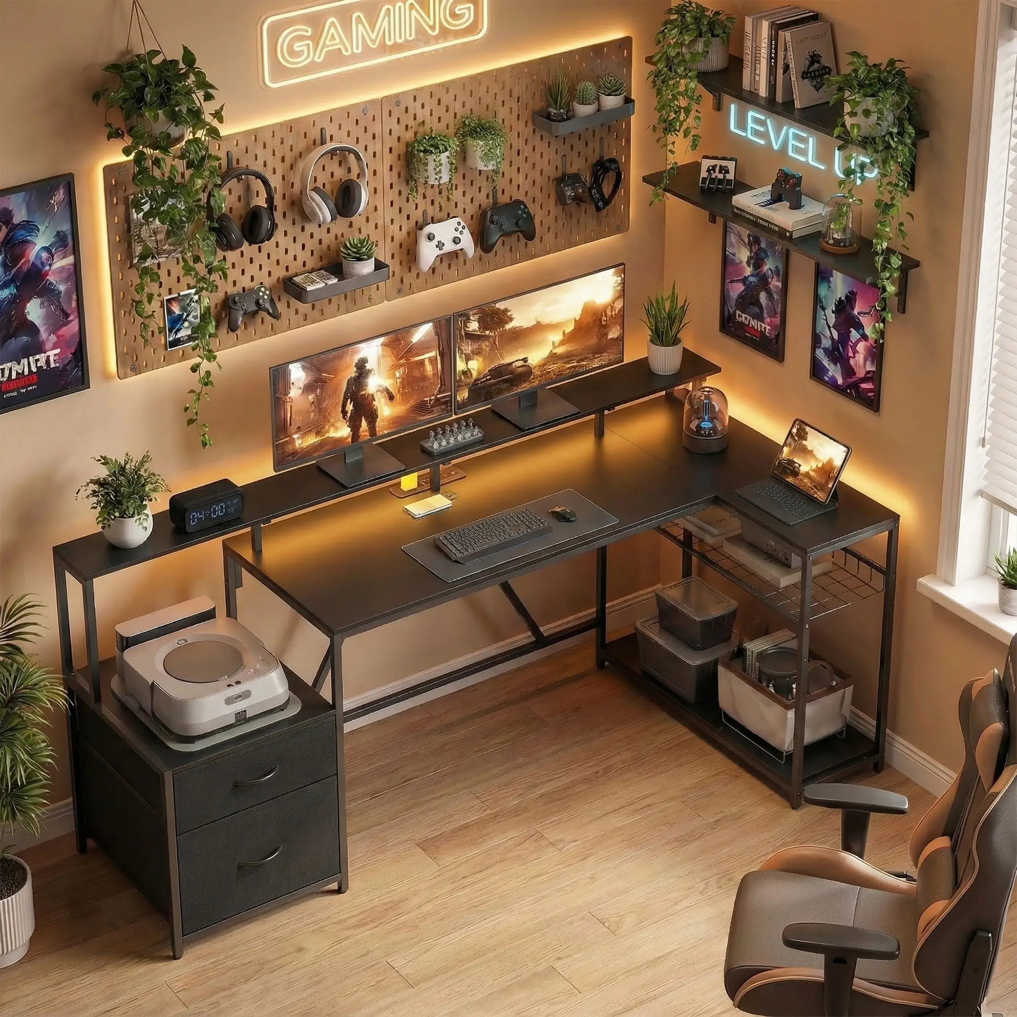 76" Gaming Desk, RGB Lights, USB Ports, Monitor Stand, Black - Image 8