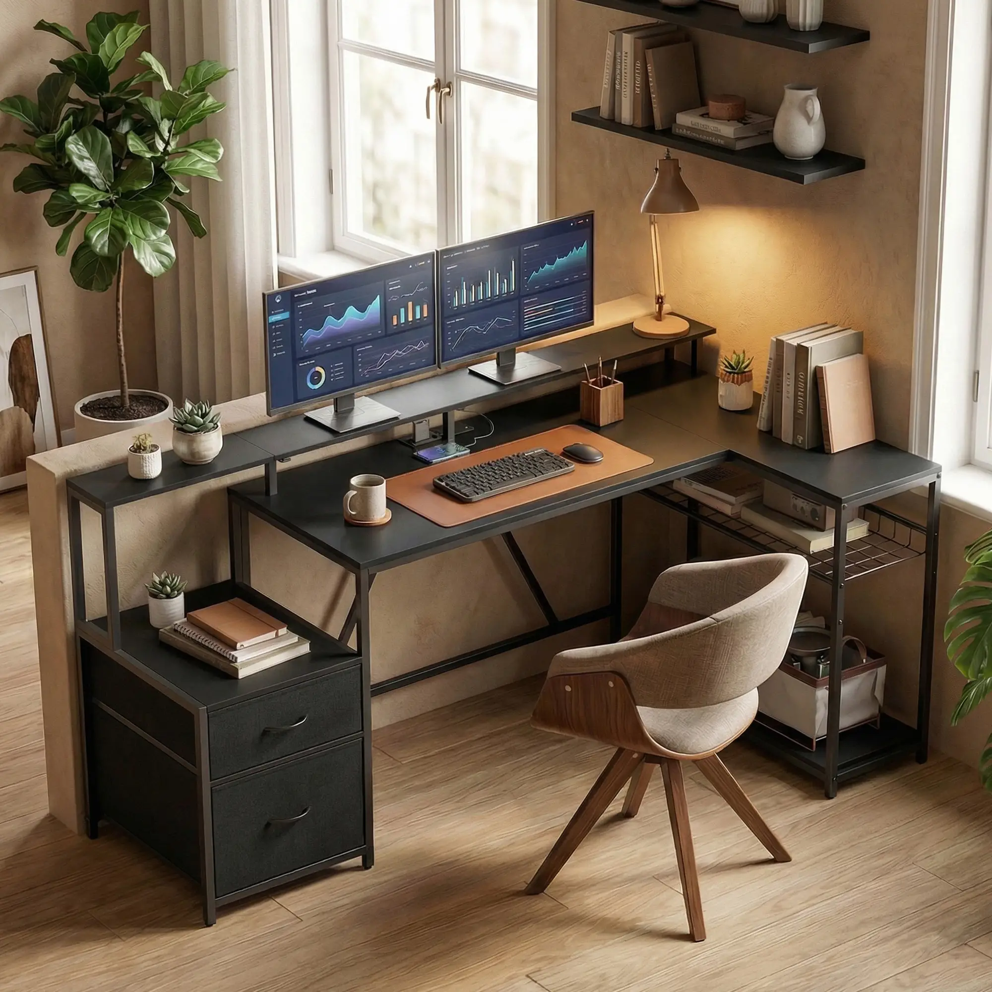 76" Gaming Desk, RGB Lights, USB Ports, Monitor Stand, Black - Image 9