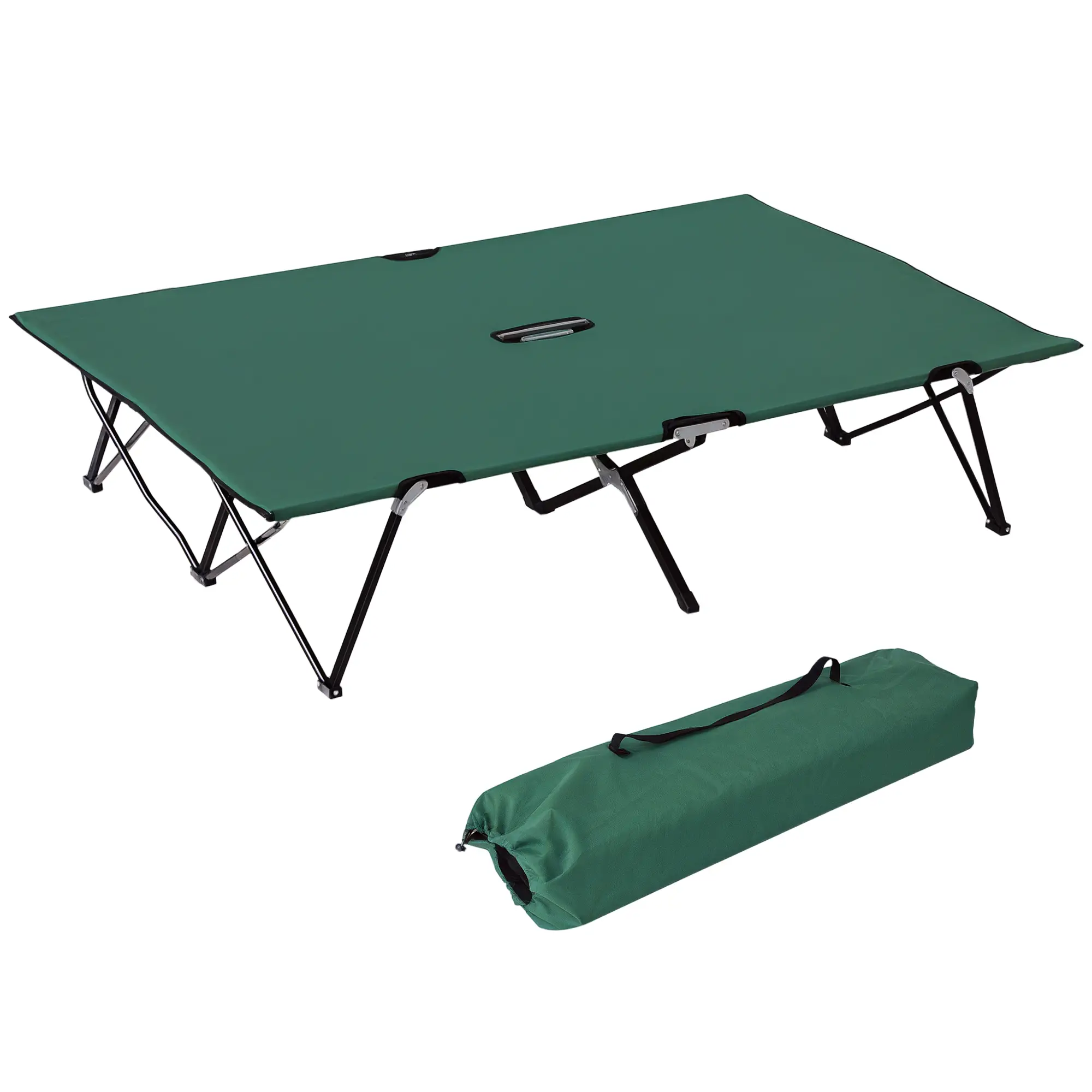 76" Two Person Folding Camping Cot, Portable Military Bed, Green
