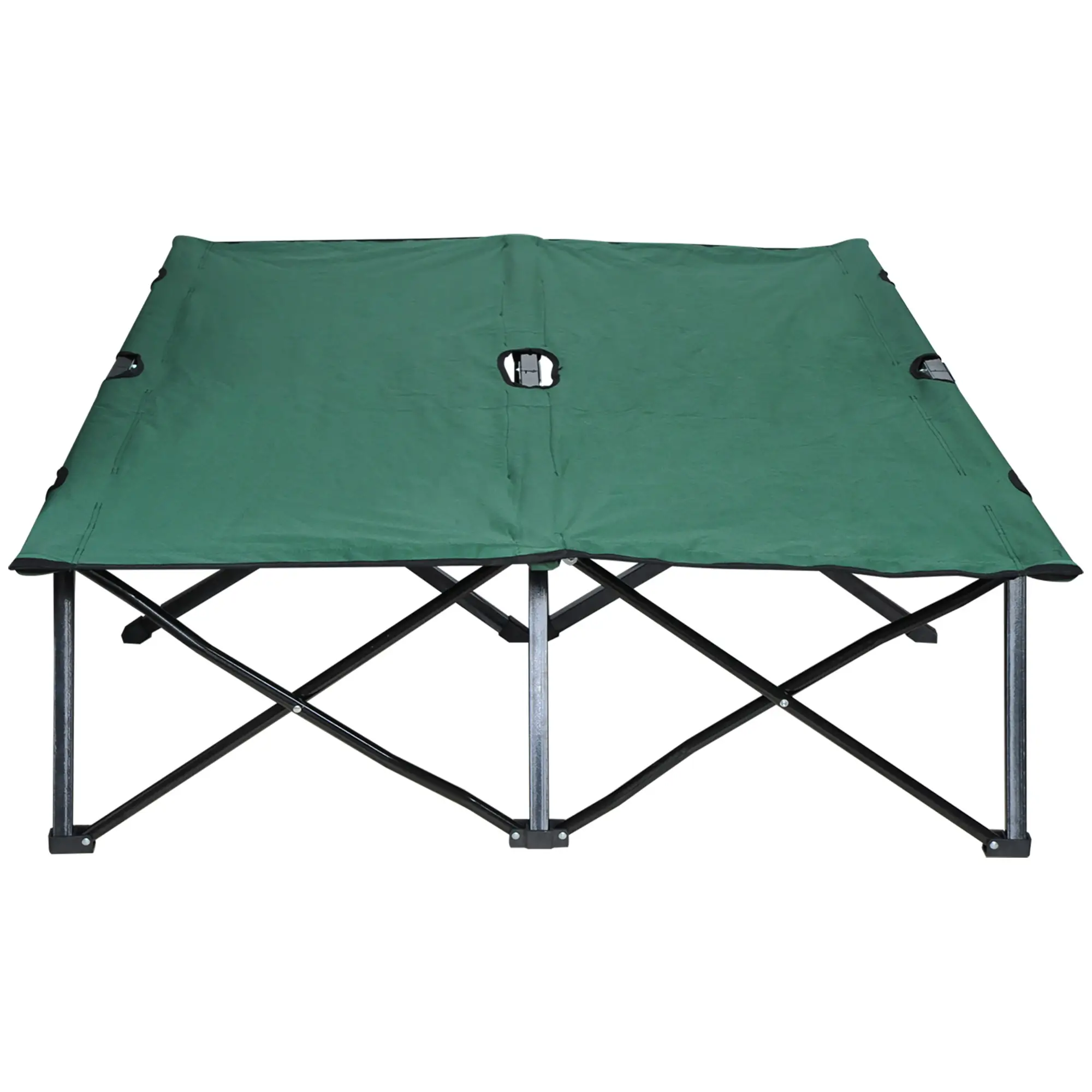 76" Two Person Folding Camping Cot, Portable Military Bed, Green - Image 10
