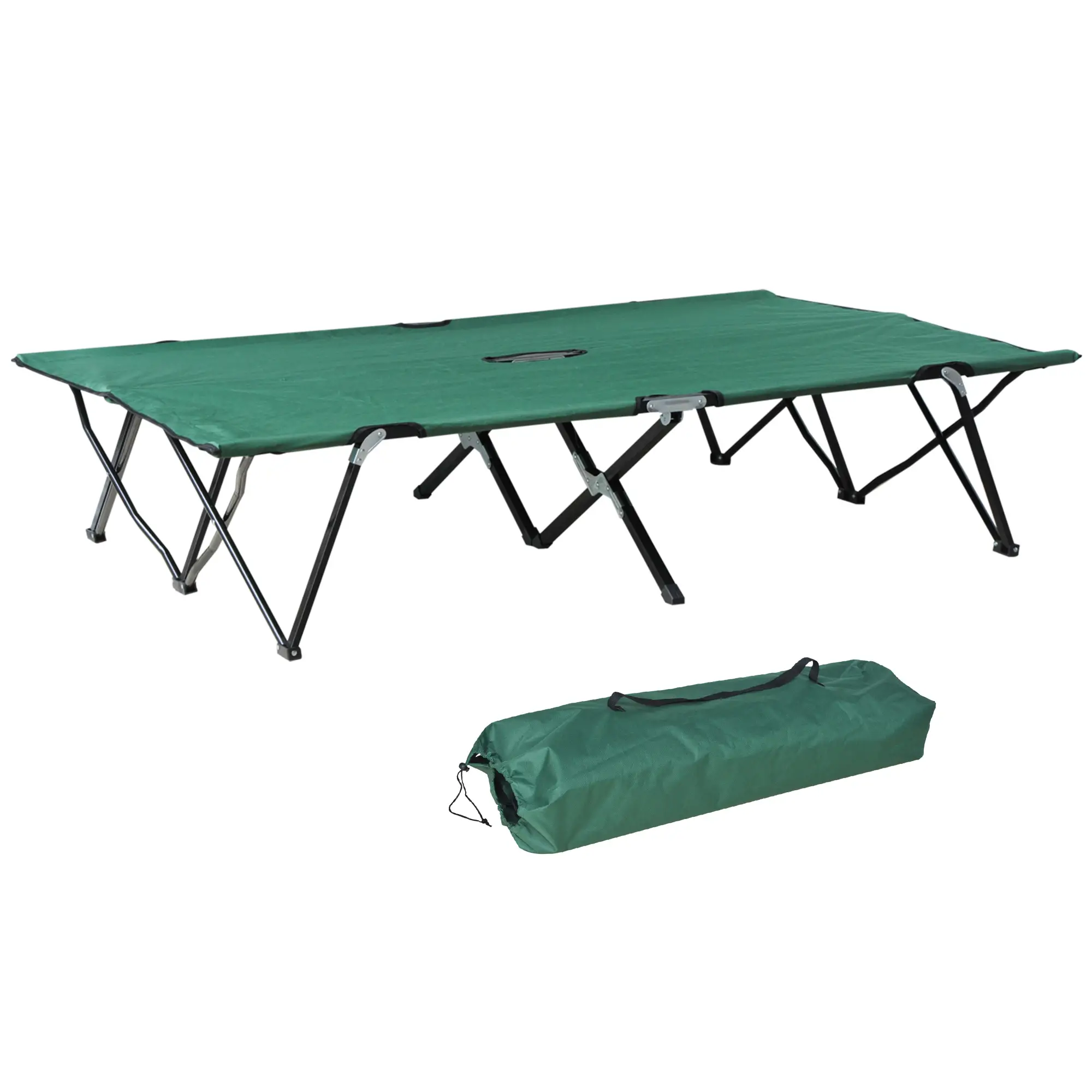76" Two Person Folding Camping Cot, Portable Military Bed, Green - Image 11
