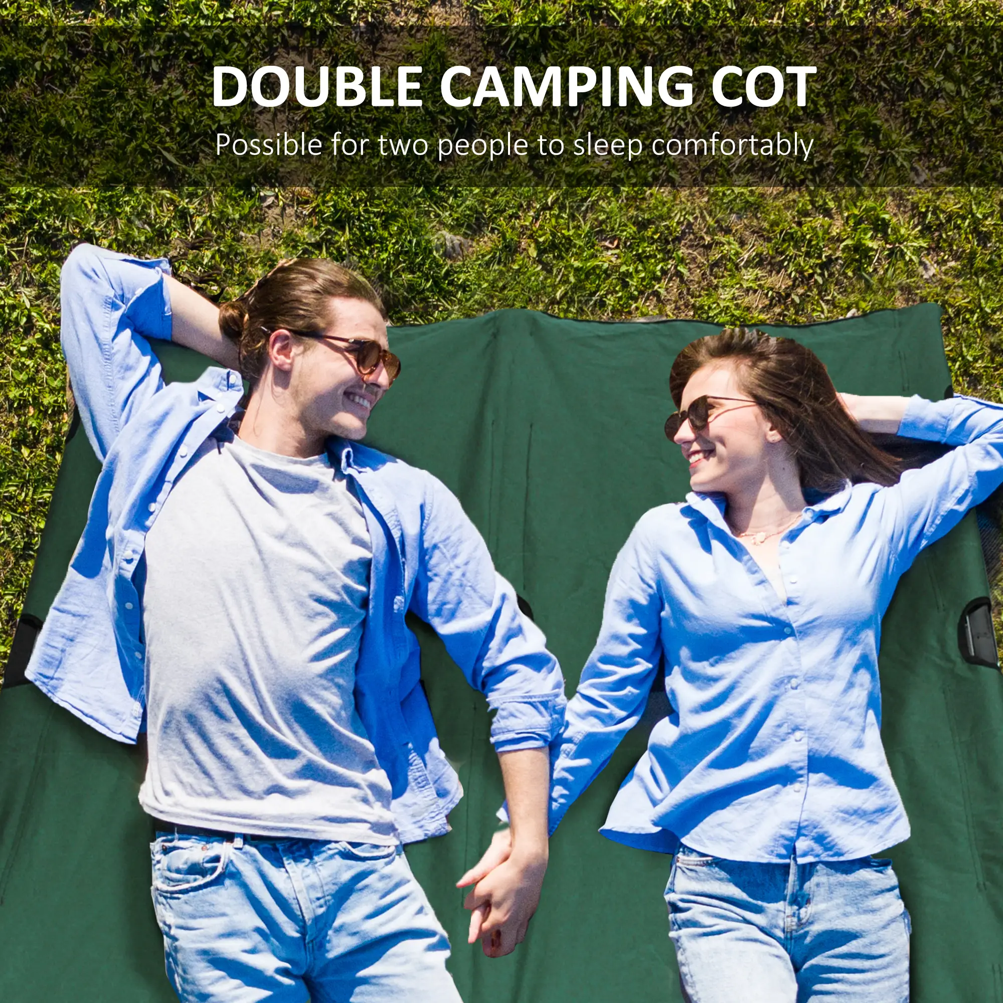 76" Two Person Folding Camping Cot, Portable Military Bed, Green - Image 6