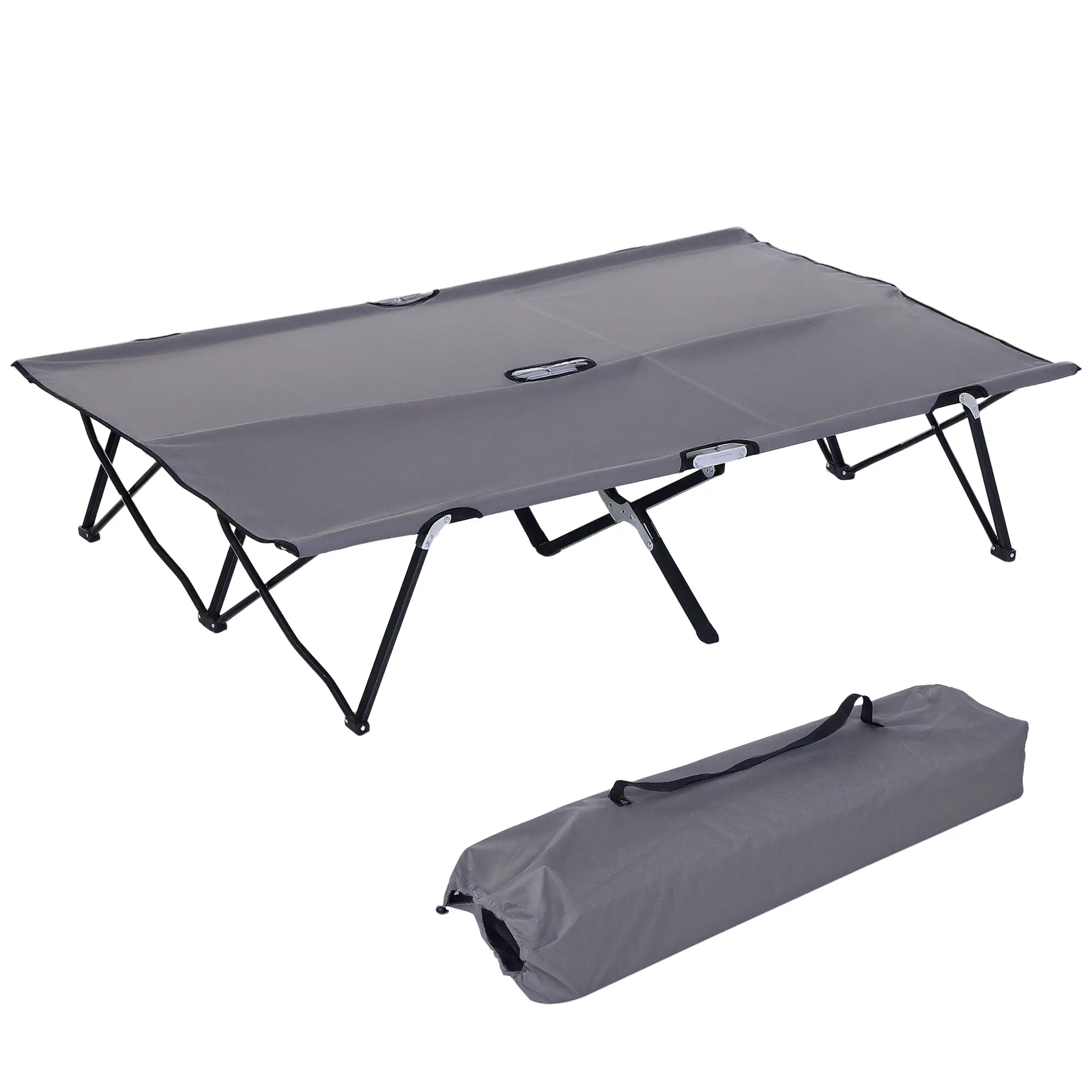 76" Two Person Folding Camping Cot, Portable Military Bed, Grey