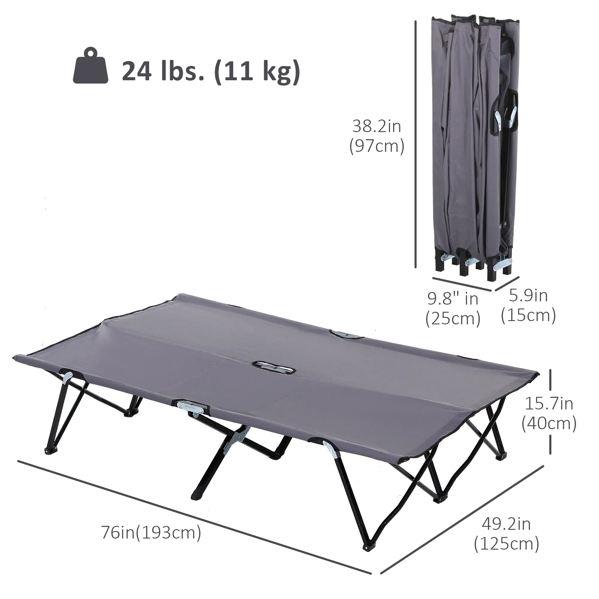 76" Two Person Folding Camping Cot, Portable Military Bed, Grey - Image 3