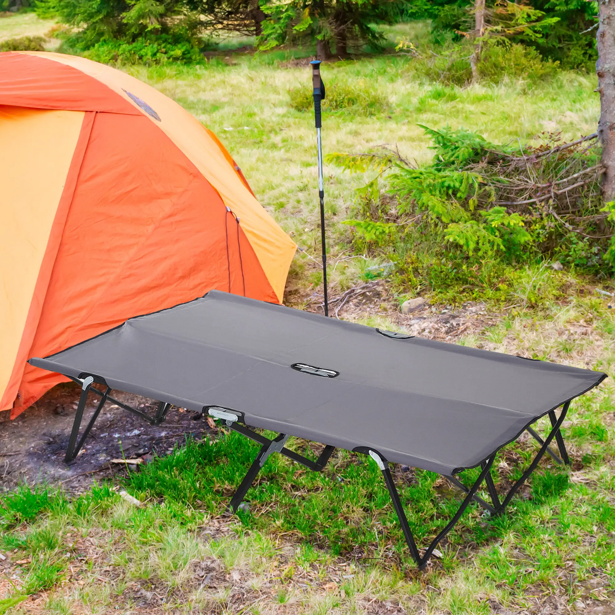 76" Two Person Folding Camping Cot, Portable Military Bed, Grey - Image 8