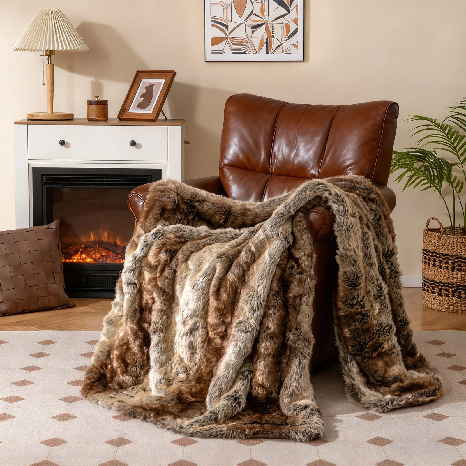 760GSM Soft Faux Fur Blanket For Sofa, Coffee, Raccoon - Image 2