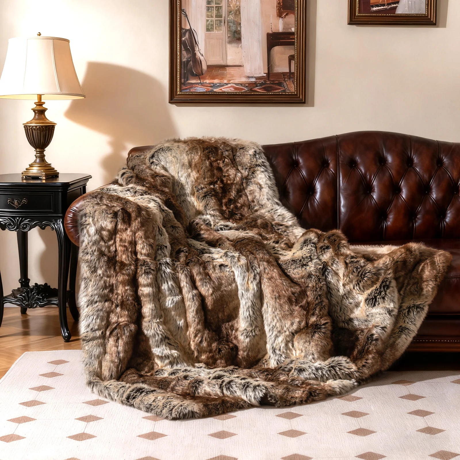 760GSM Soft Faux Fur Blanket For Sofa, Coffee, Raccoon - Image 3