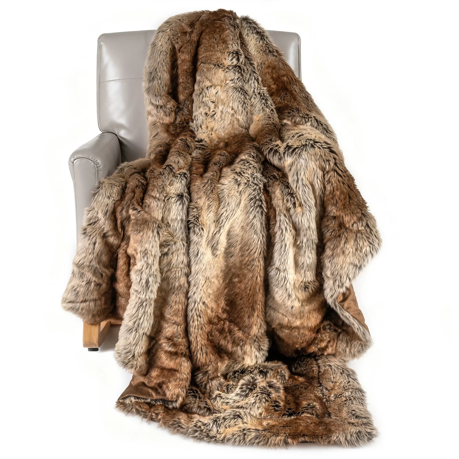 760GSM Soft Faux Fur Blanket For Sofa, Coffee, Raccoon - Image 4