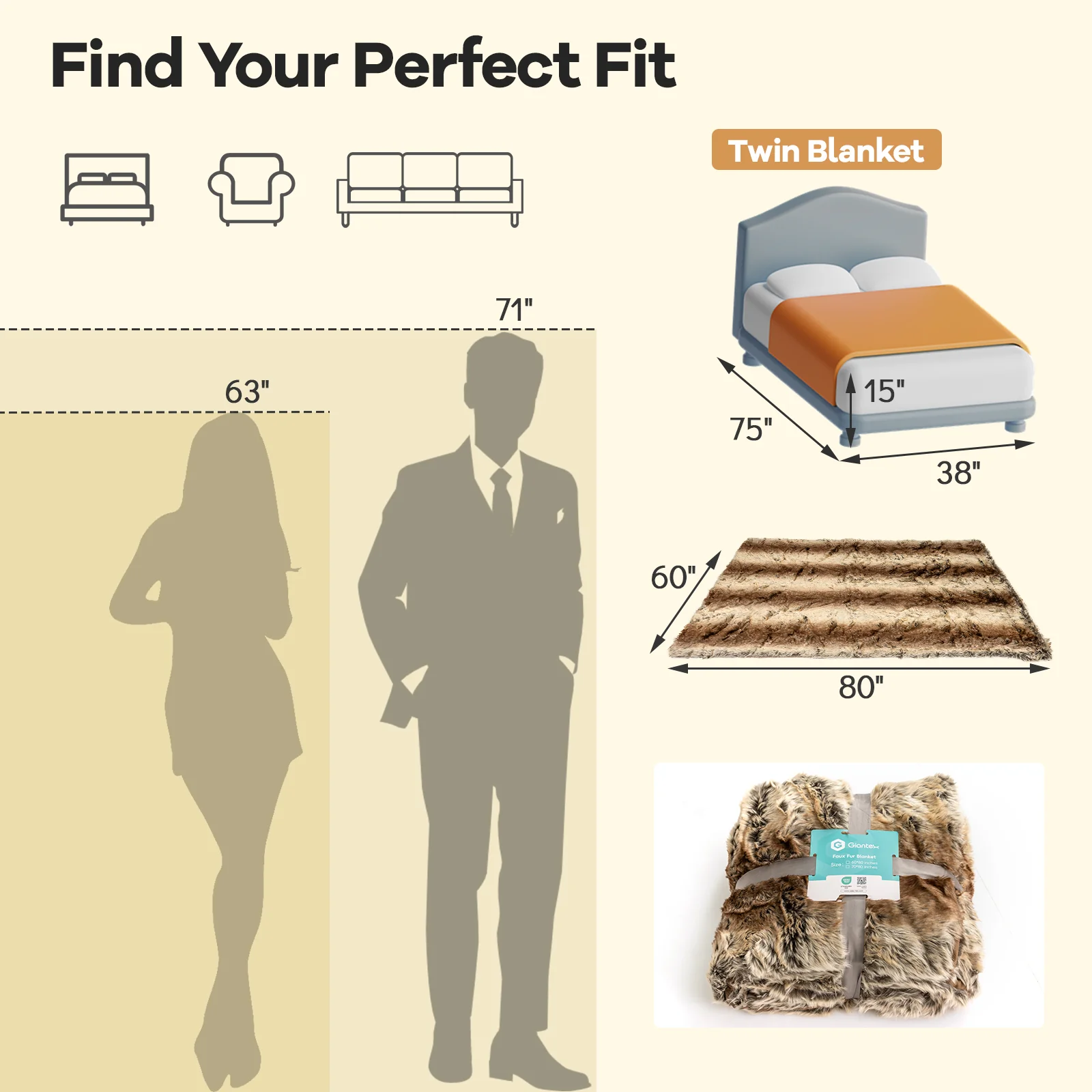 760GSM Soft Faux Fur Blanket For Sofa, Coffee, Raccoon - Image 5