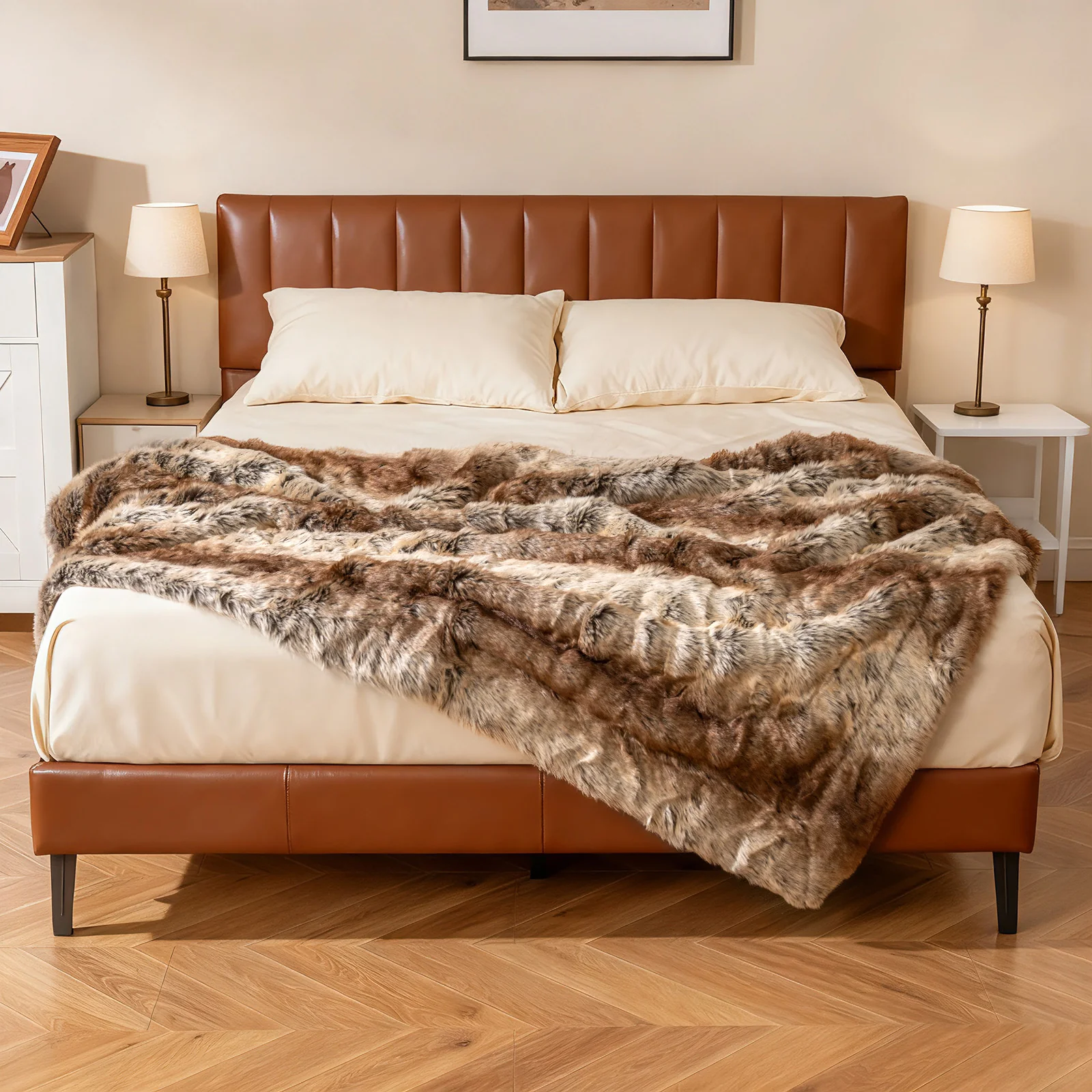 760GSM Soft Faux Fur Blanket For Sofa, Coffee, Raccoon - Image 6