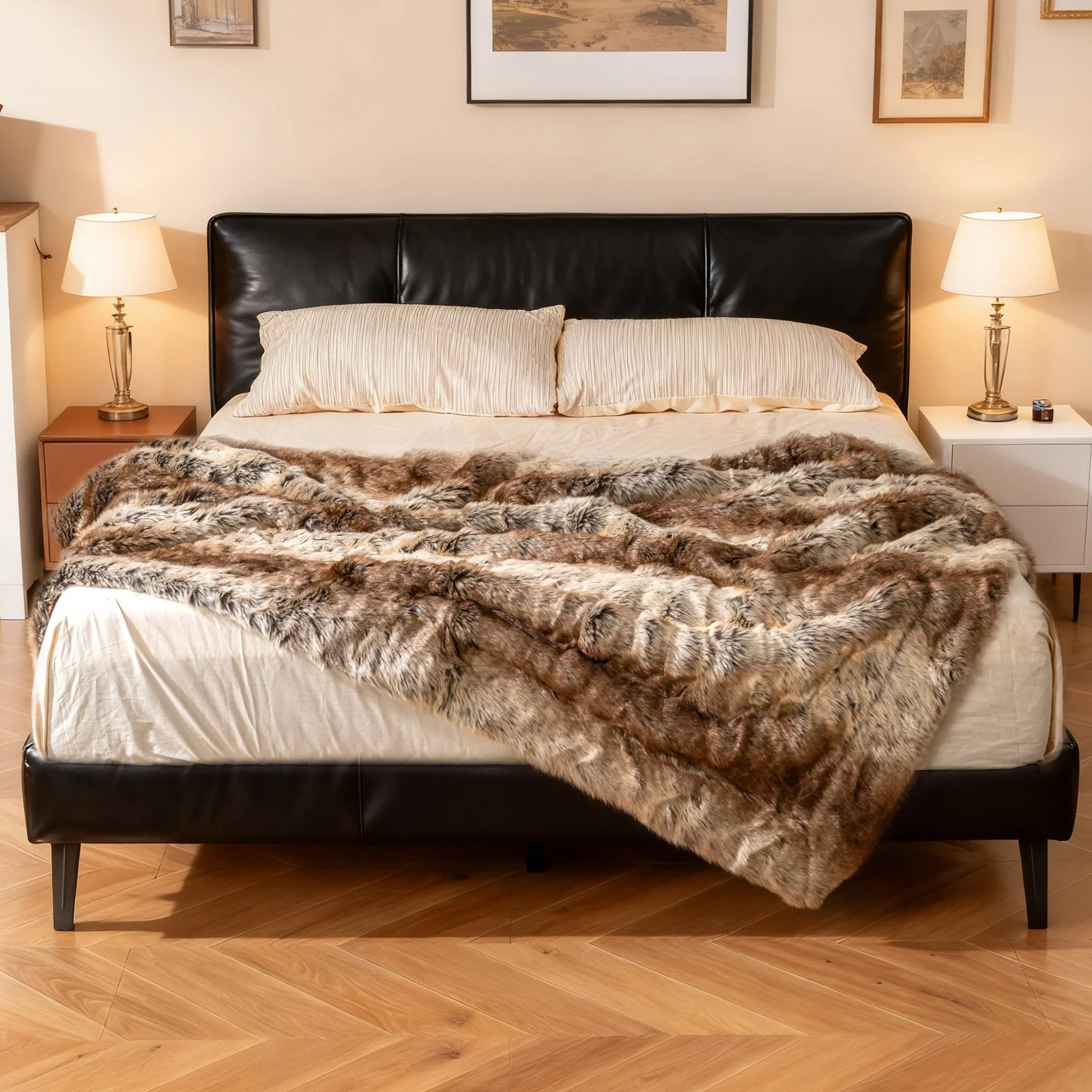 760GSM Soft Faux Fur Blanket For Sofa, Coffee, Raccoon - Image 7
