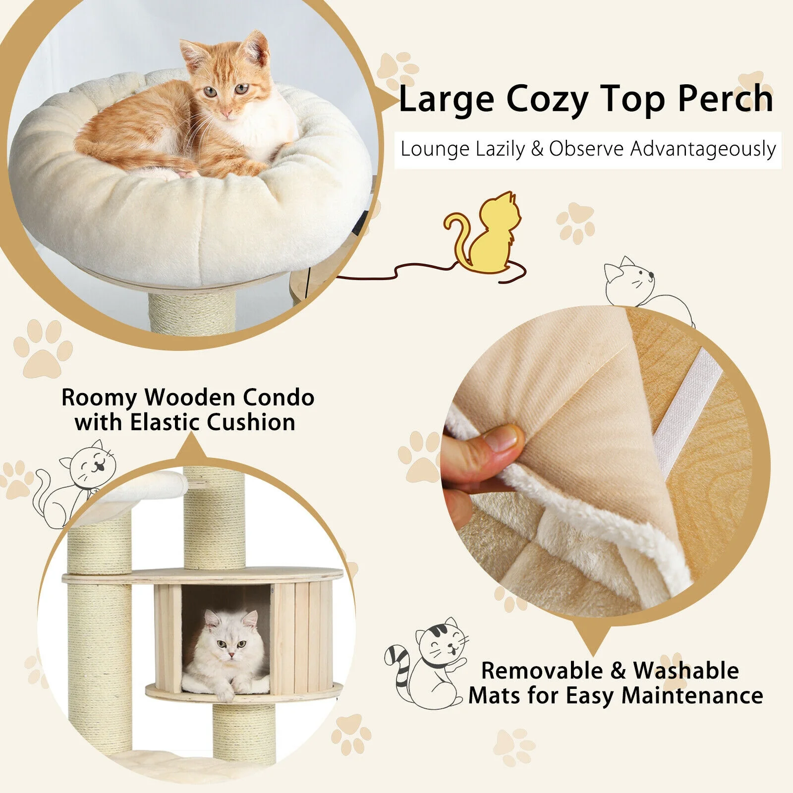 77.5-Inch Cat Tree Condo, Multi-Level Kitten Activity Tower, Sisal Posts, Beige - Image 10