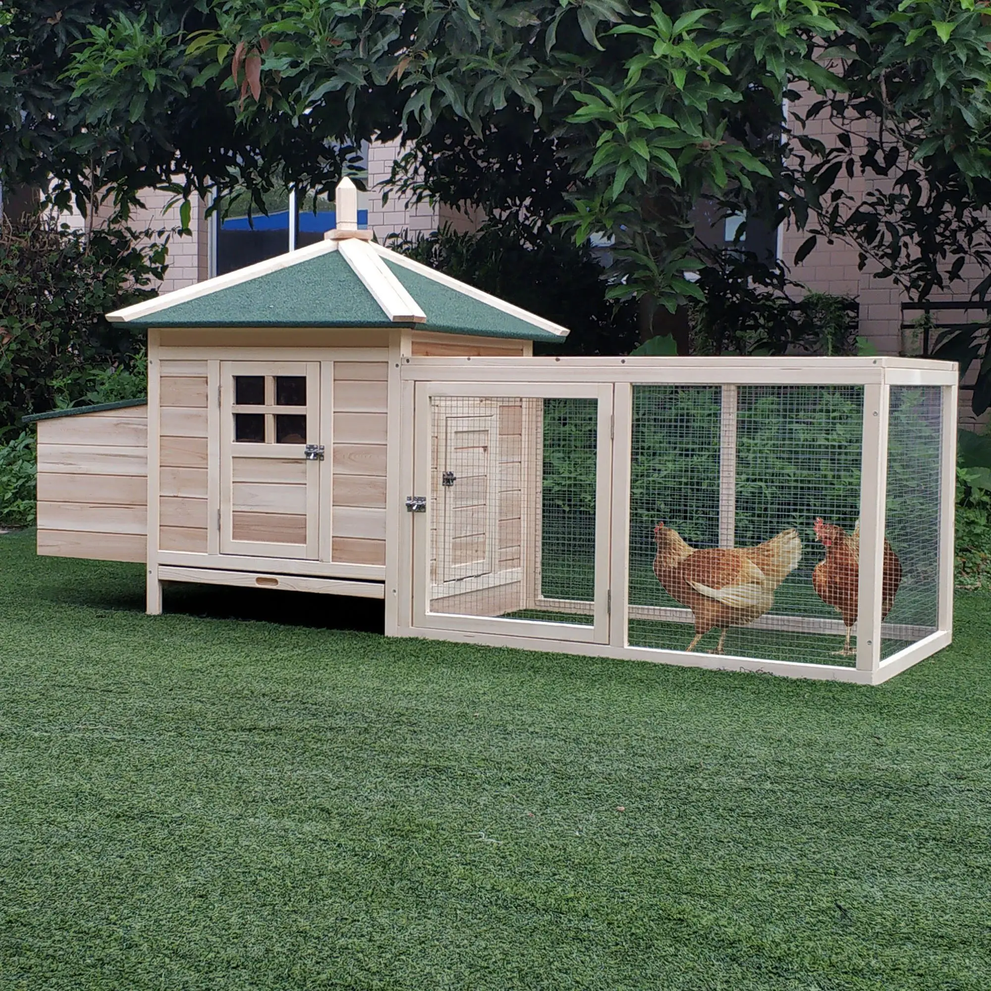 77 Chicken Coop Hen House Rabbit Hutch, Outdoor Poultry Cage with Nesting Box - Image 2