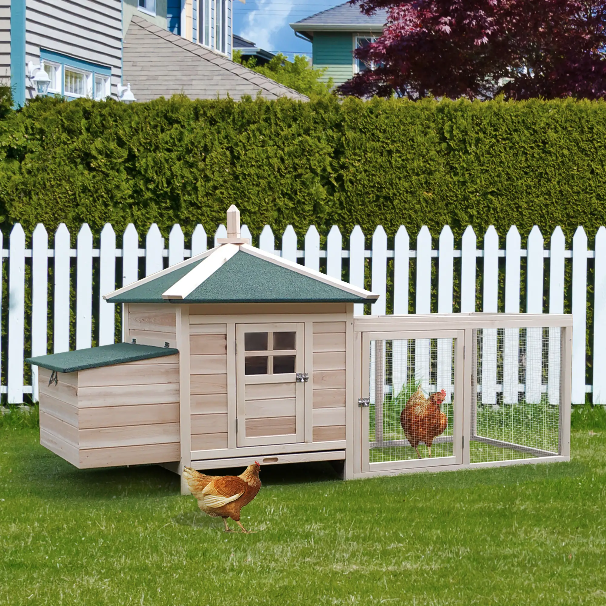 77 Chicken Coop Hen House Rabbit Hutch, Outdoor Poultry Cage with Nesting Box - Image 8