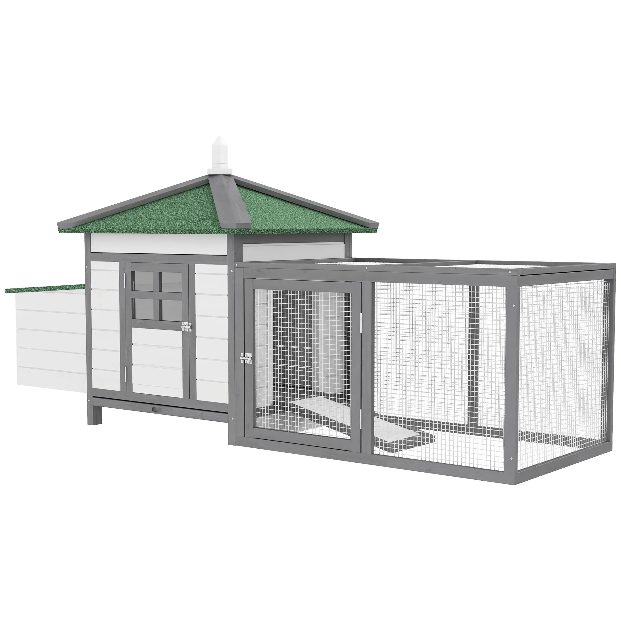77 Chicken Coop, Rabbit Hutch, Poultry Cage, Dark Gray, White