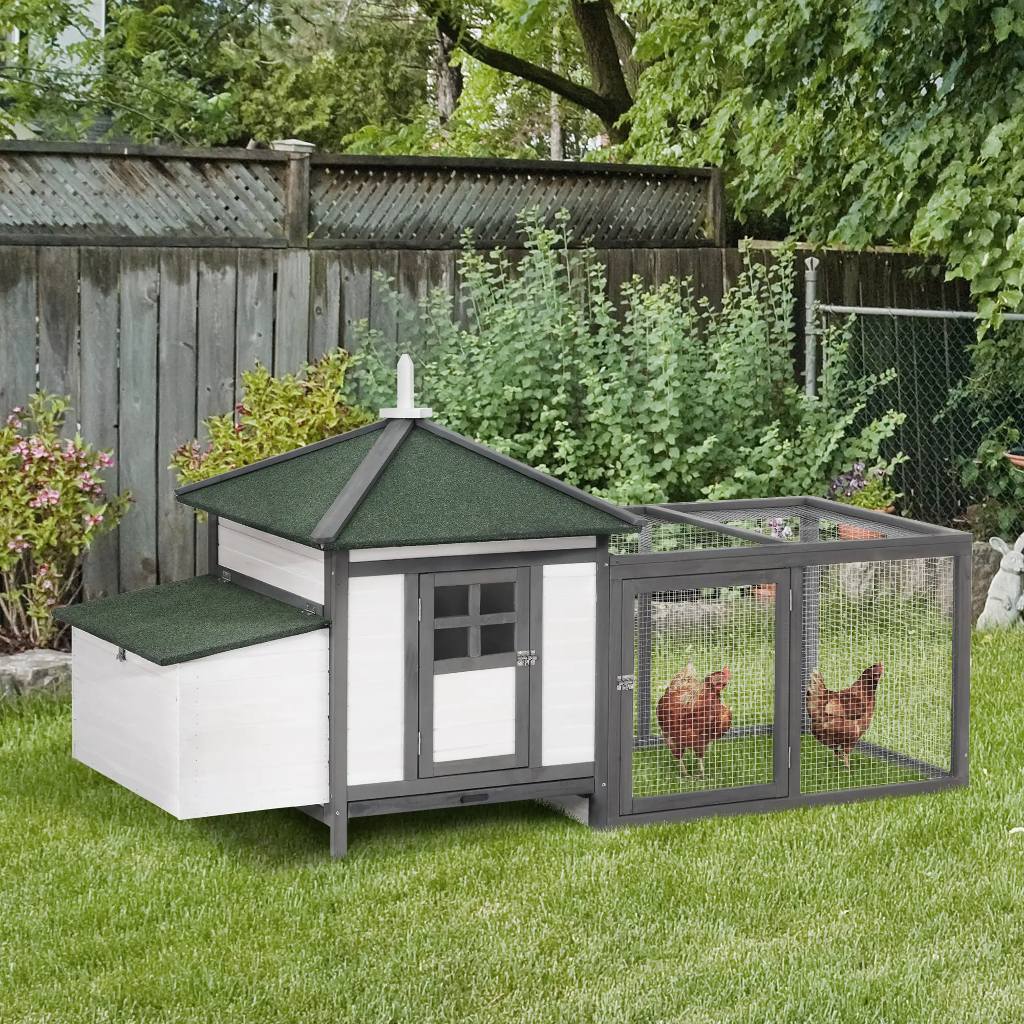 77 Chicken Coop, Rabbit Hutch, Poultry Cage, Dark Gray, White - Image 2