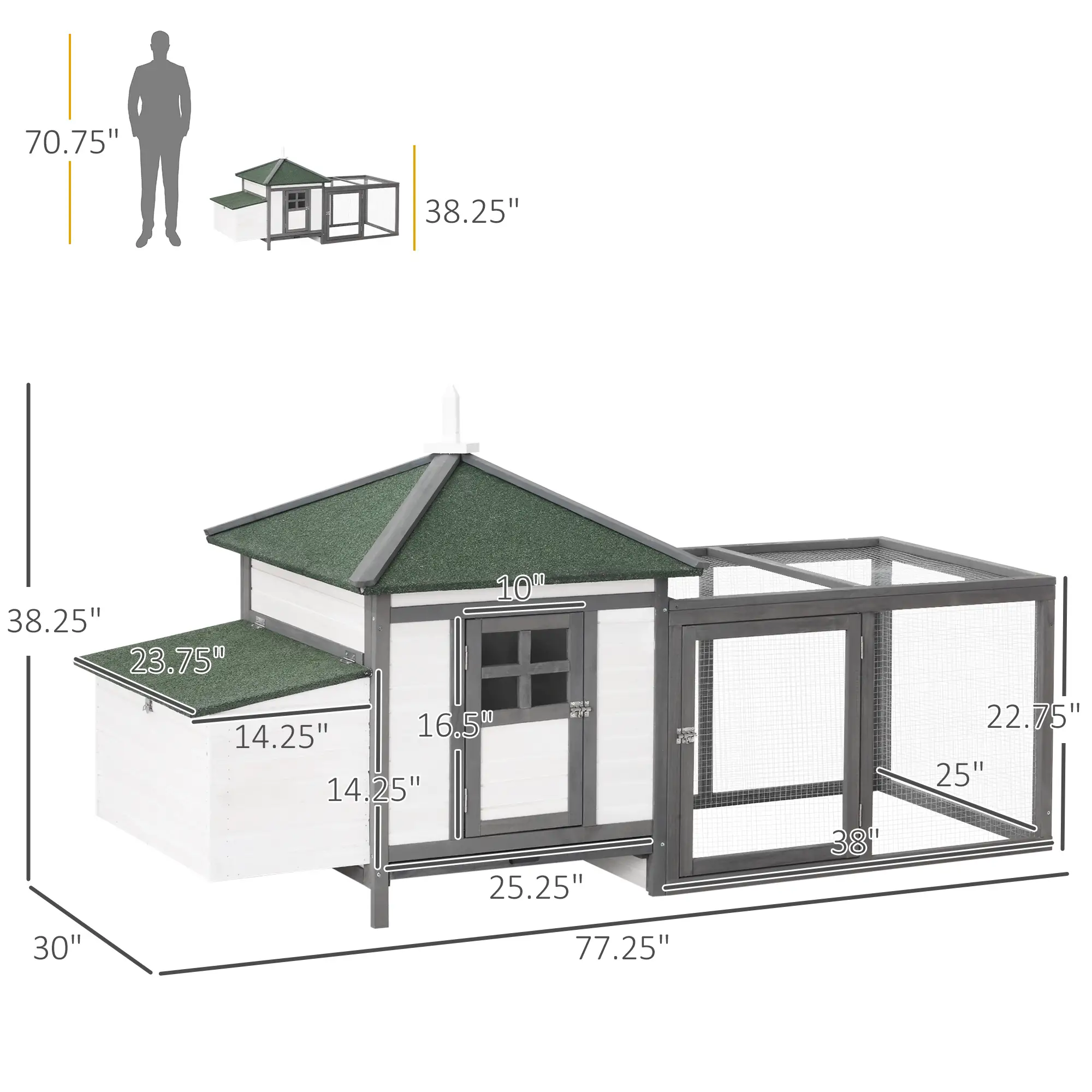 77 Chicken Coop, Rabbit Hutch, Poultry Cage, Dark Gray, White - Image 3