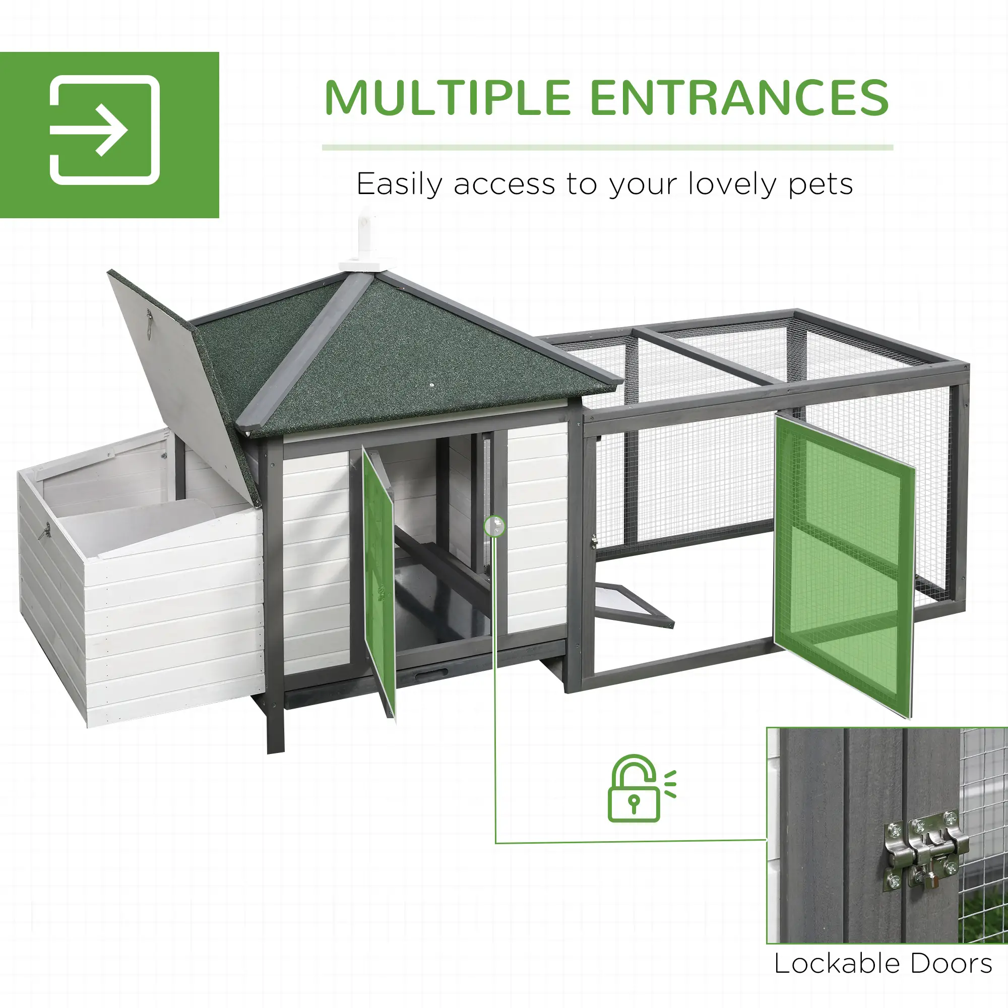 77 Chicken Coop, Rabbit Hutch, Poultry Cage, Dark Gray, White - Image 5