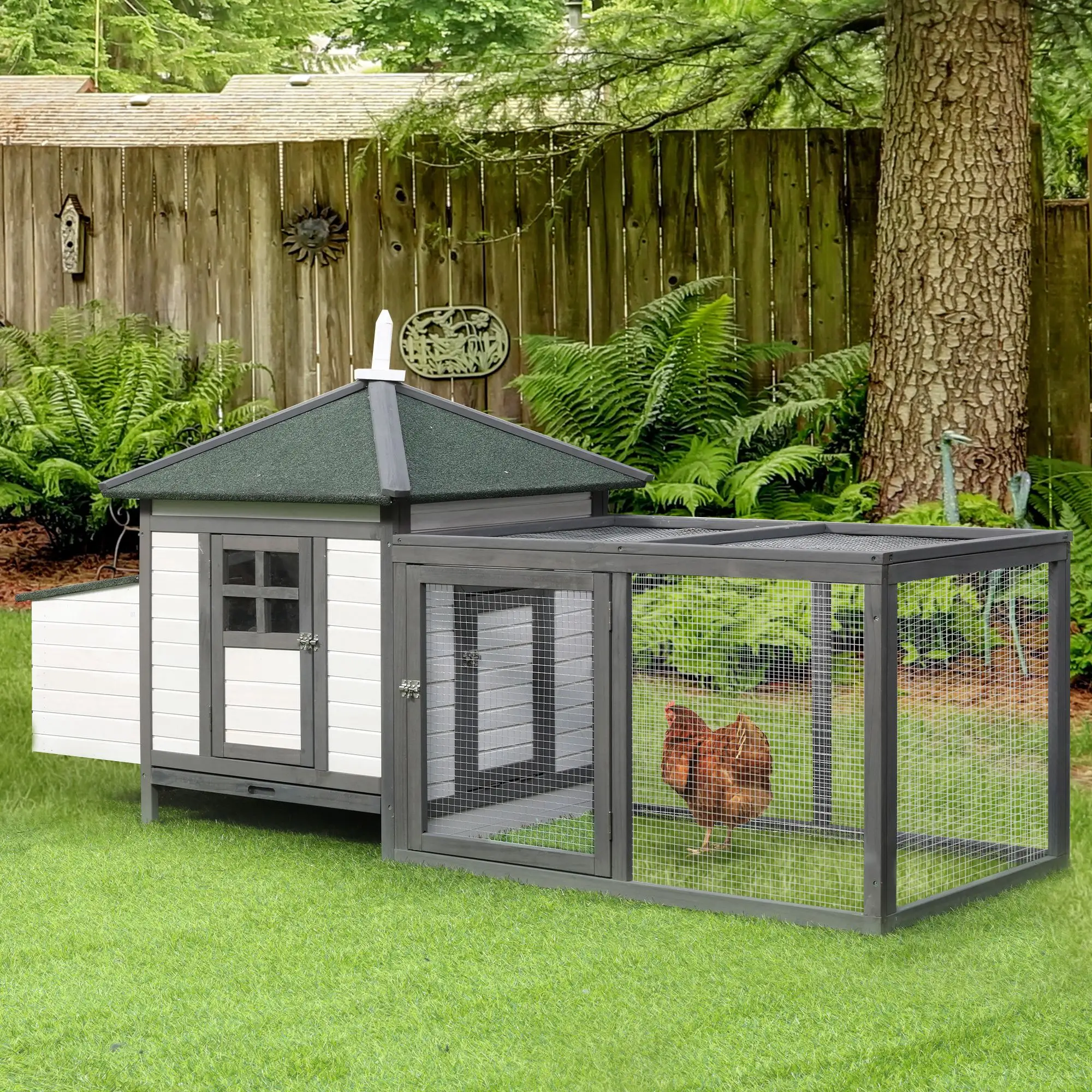 77 Chicken Coop, Rabbit Hutch, Poultry Cage, Dark Gray, White - Image 8