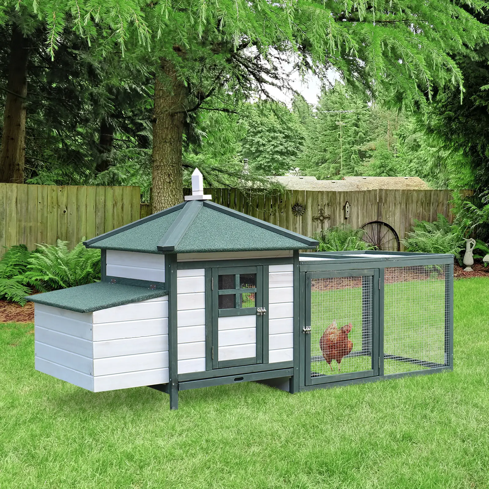 77 Chicken Coop, Rabbit Hutch, Poultry Cage, Outdoor, Green - Image 2