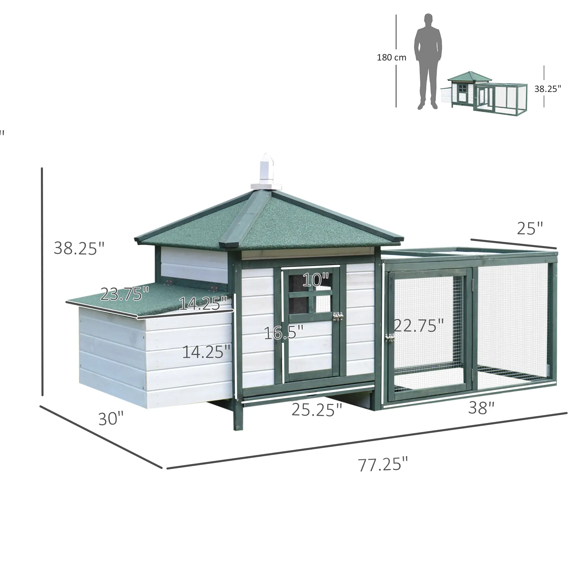 77 Chicken Coop, Rabbit Hutch, Poultry Cage, Outdoor, Green - Image 3