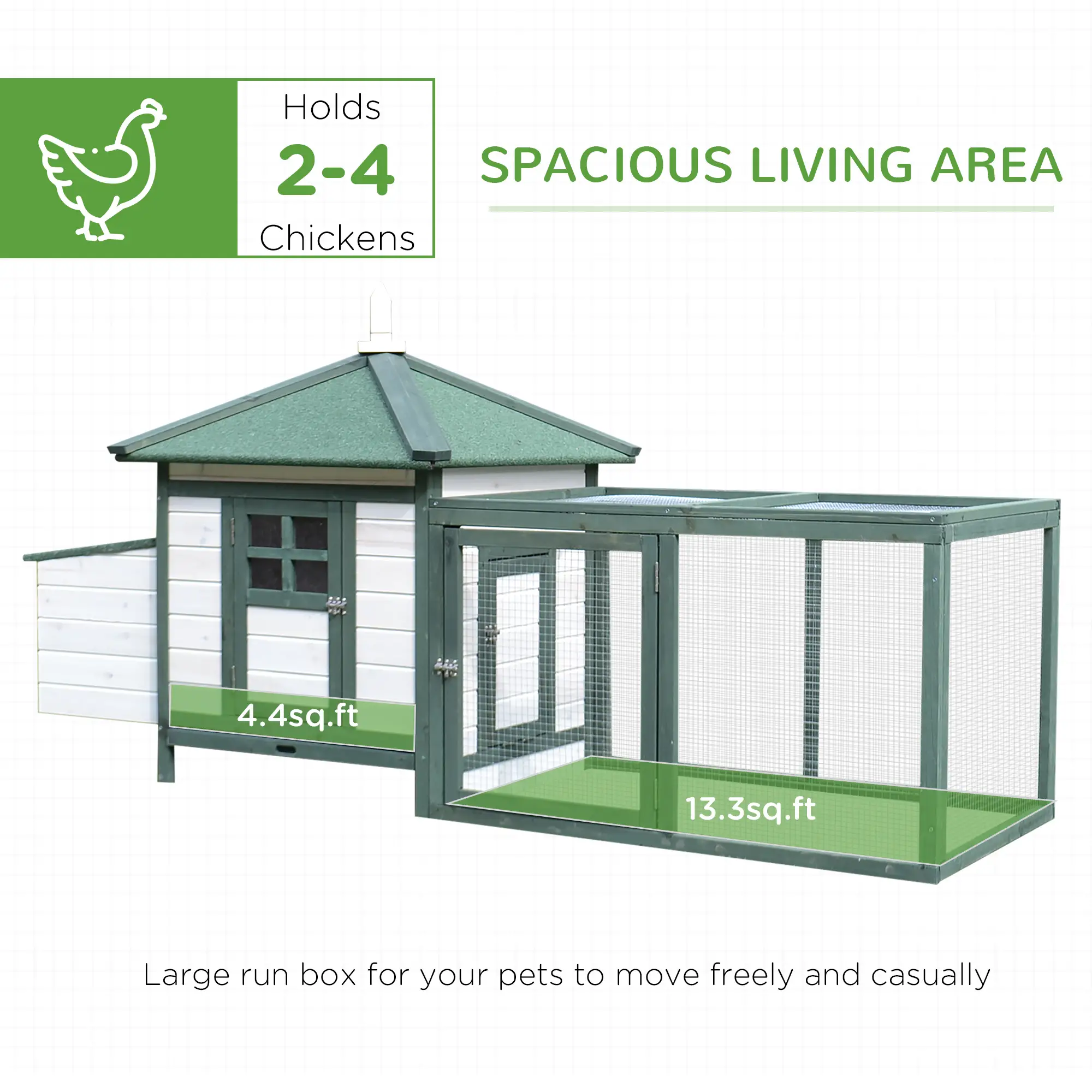 77 Chicken Coop, Rabbit Hutch, Poultry Cage, Outdoor, Green - Image 4