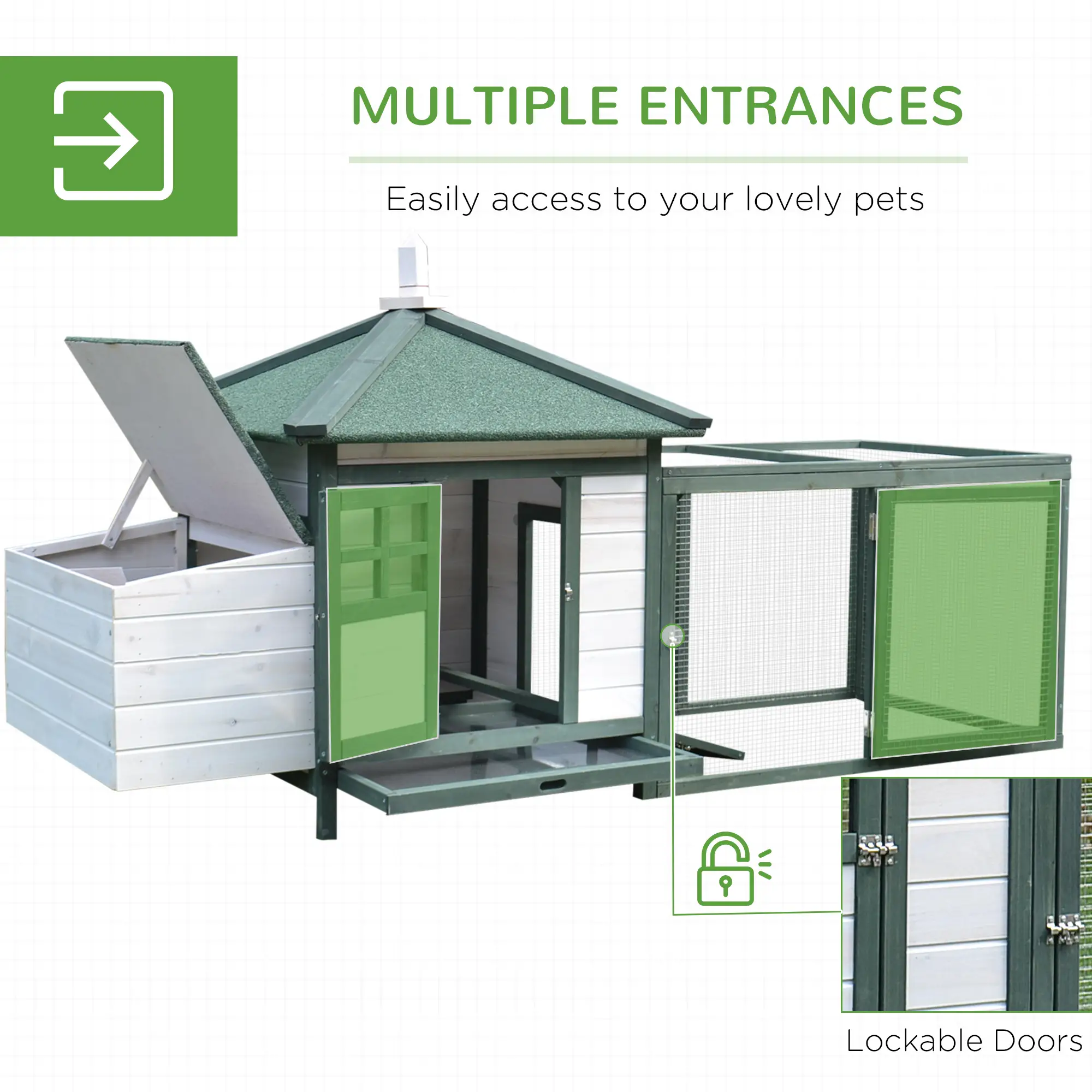 77 Chicken Coop, Rabbit Hutch, Poultry Cage, Outdoor, Green - Image 5