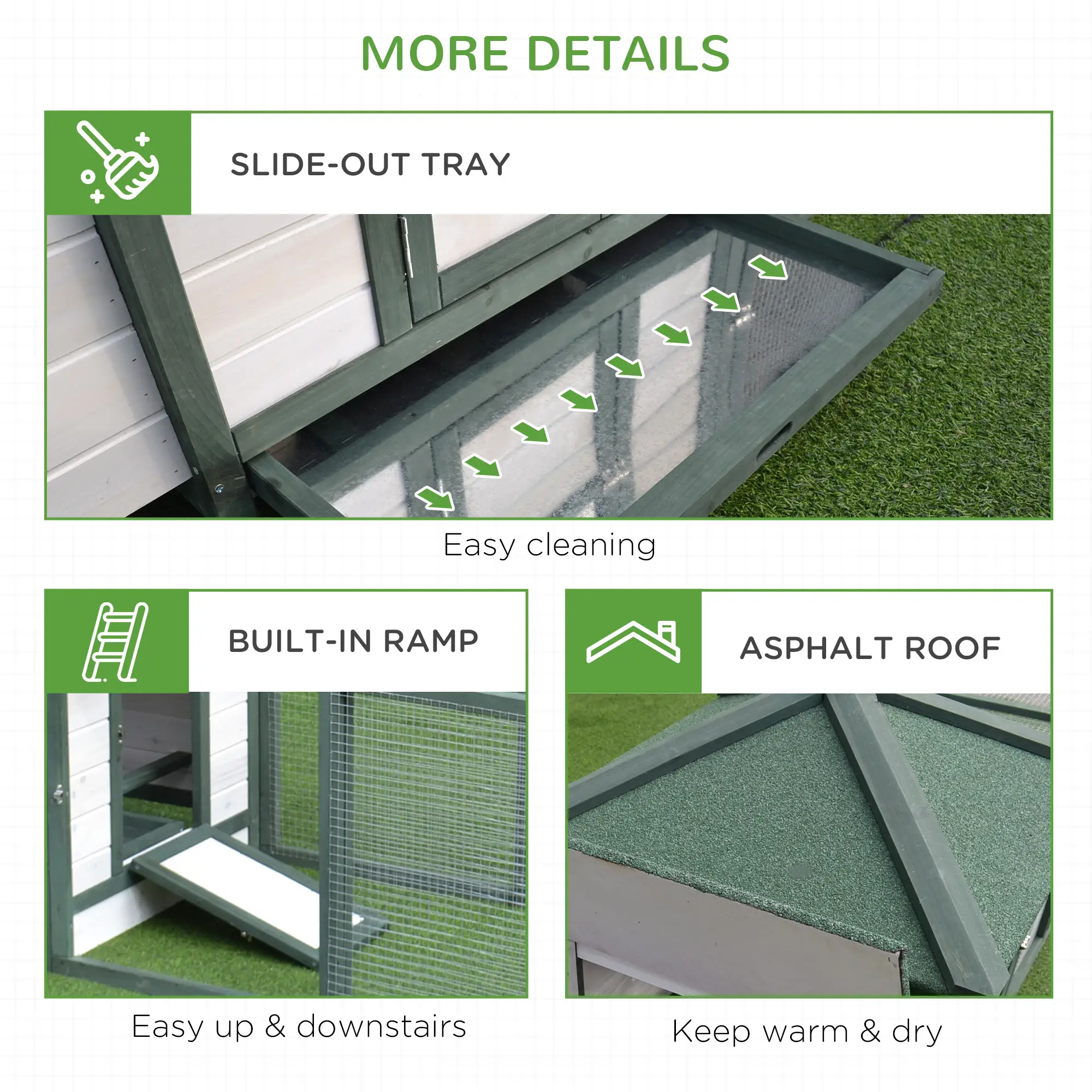77 Chicken Coop, Rabbit Hutch, Poultry Cage, Outdoor, Green - Image 7