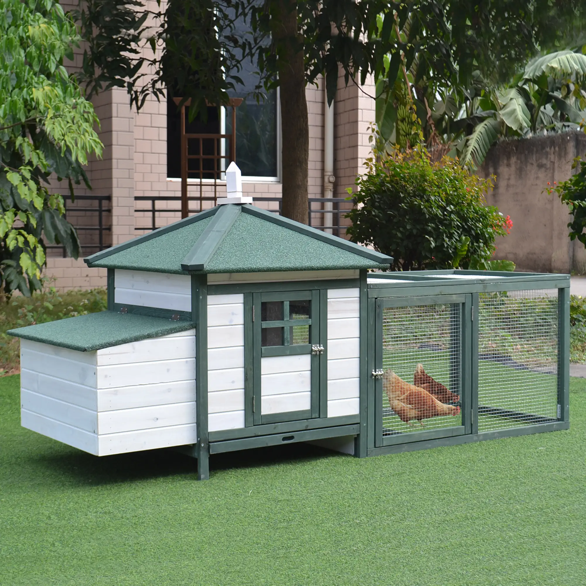 77 Chicken Coop, Rabbit Hutch, Poultry Cage, Outdoor, Green - Image 8