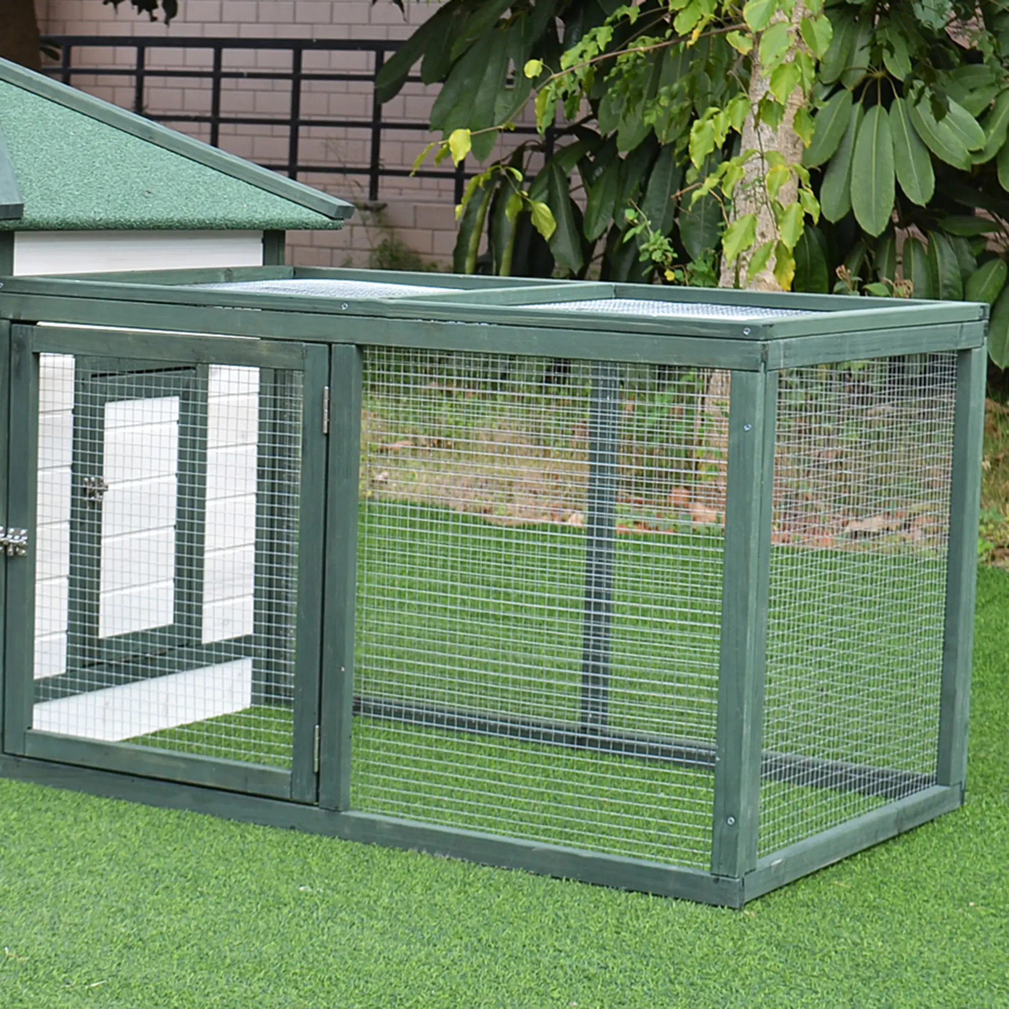 77 Chicken Coop, Rabbit Hutch, Poultry Cage, Outdoor, Green - Image 9