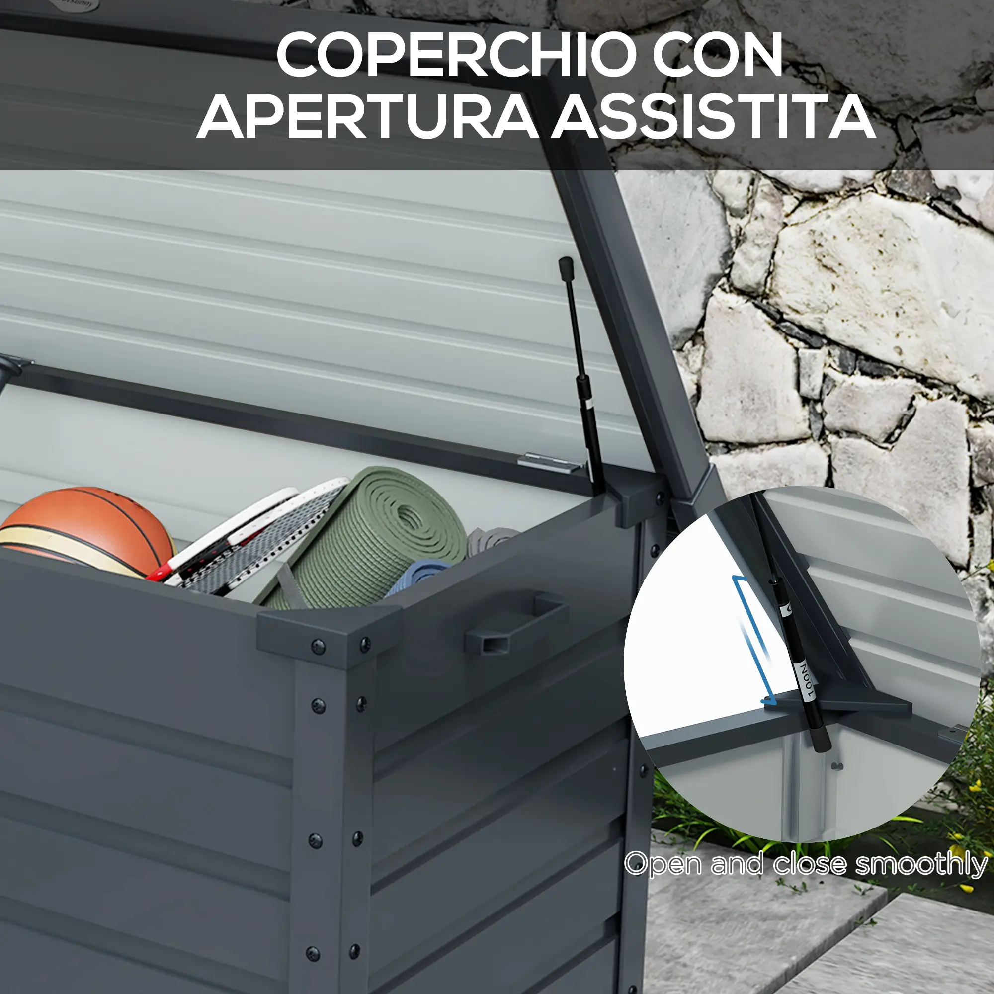 78 Gallon Waterproof Outdoor Storage Box With Wheels, Dark Grey - Image 6
