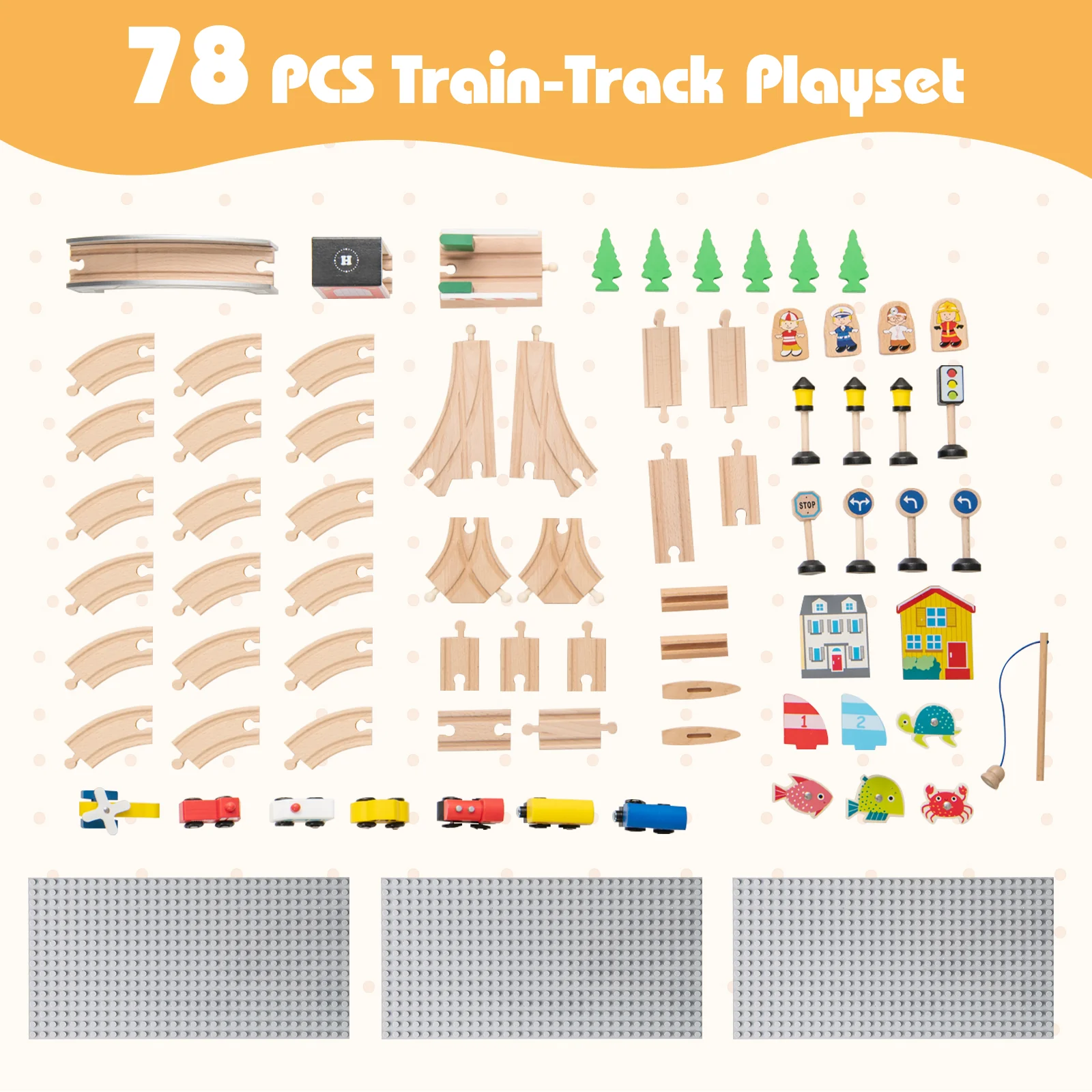 78 Pieces Activity Railway Playset, For Kids Aged 3+, Natural - Image 10