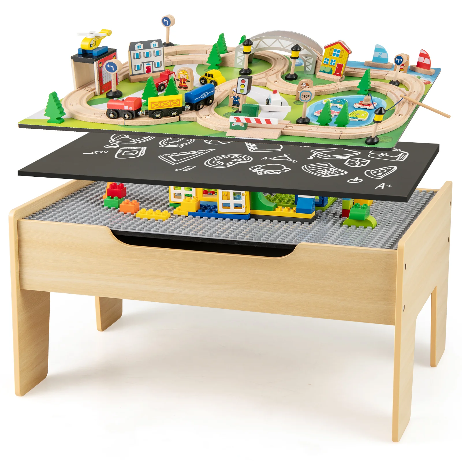 78 Pieces Activity Railway Playset, For Kids Aged 3+, Natural - Image 5