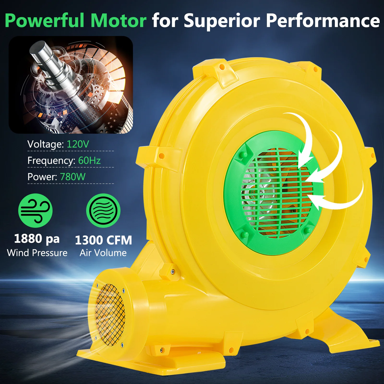 780W Bounce House Blower, 1 HP Portable Air Pump Fan - Image 6