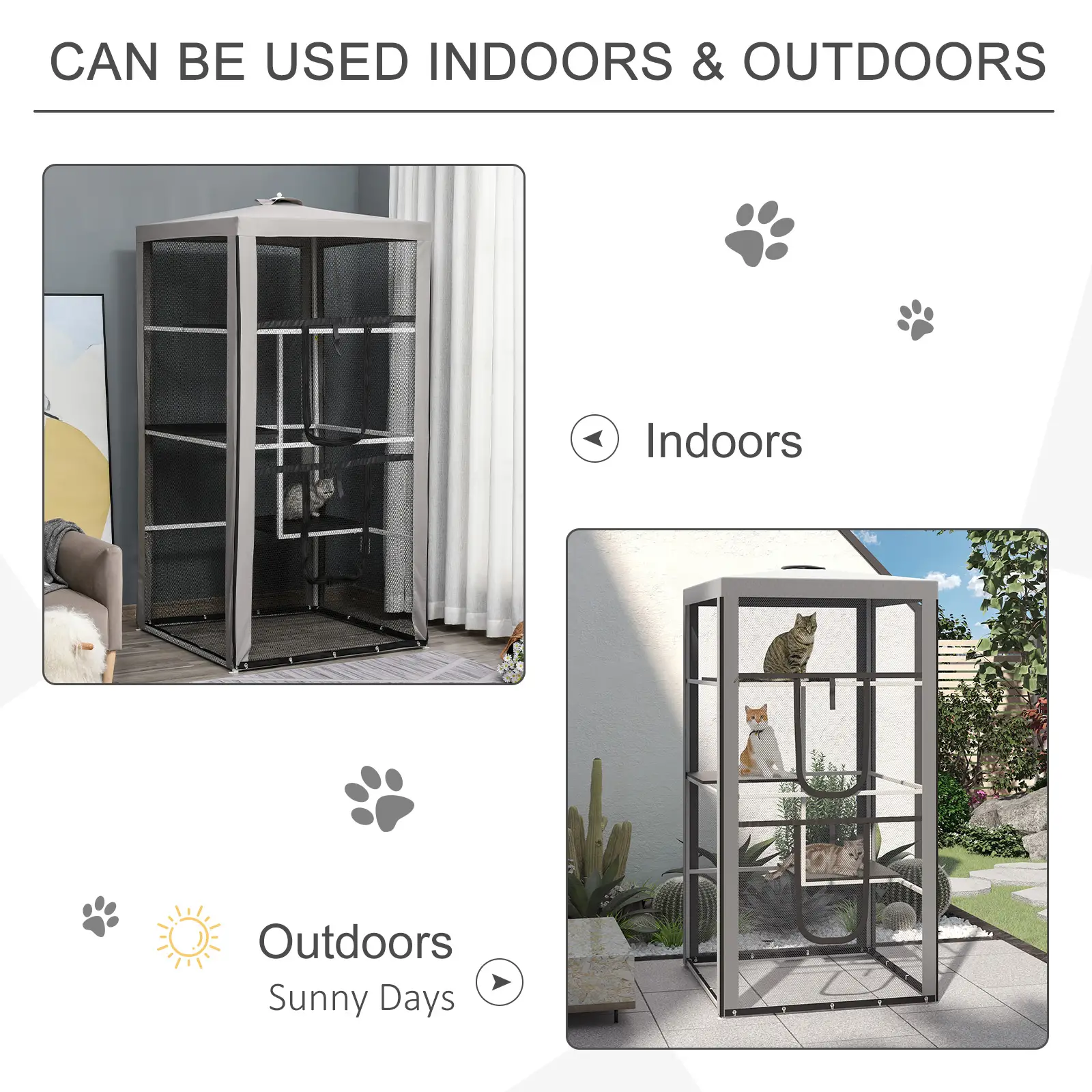 79" Cat Cage, Large Outdoor Kitten House, Indoor Pet Kennel, Grey - Image 4