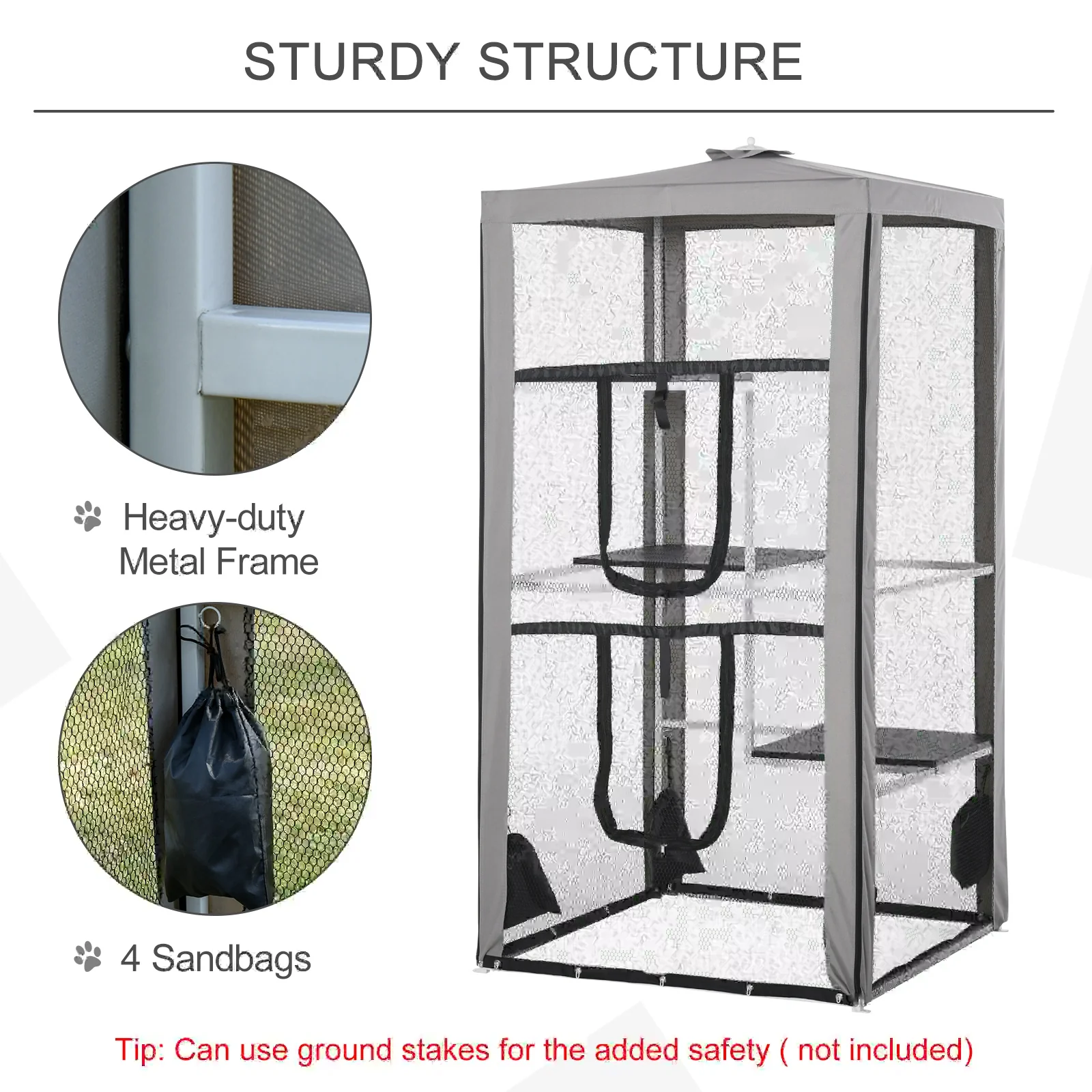 79" Cat Cage, Large Outdoor Kitten House, Indoor Pet Kennel, Grey - Image 6