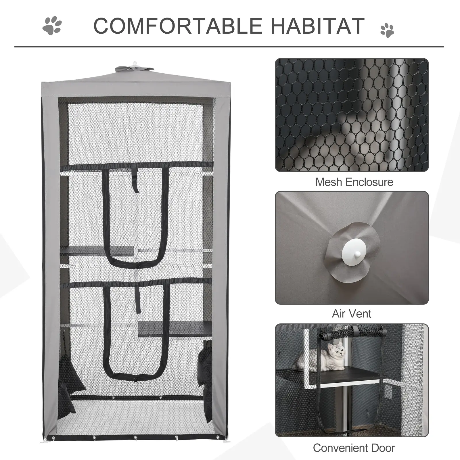79" Cat Cage, Large Outdoor Kitten House, Indoor Pet Kennel, Grey - Image 7