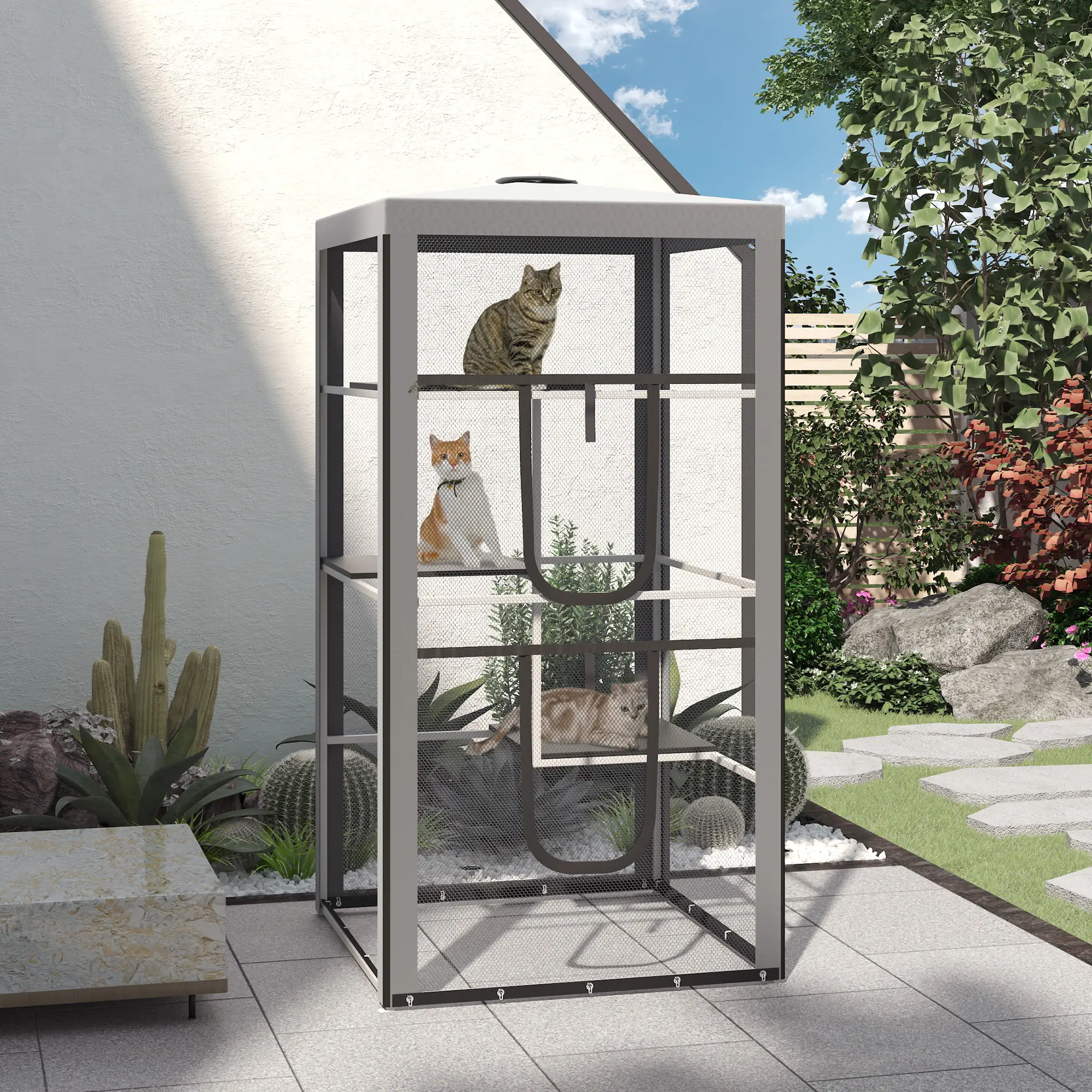 79" Cat Cage, Large Outdoor Kitten House, Indoor Pet Kennel, Grey - Image 8