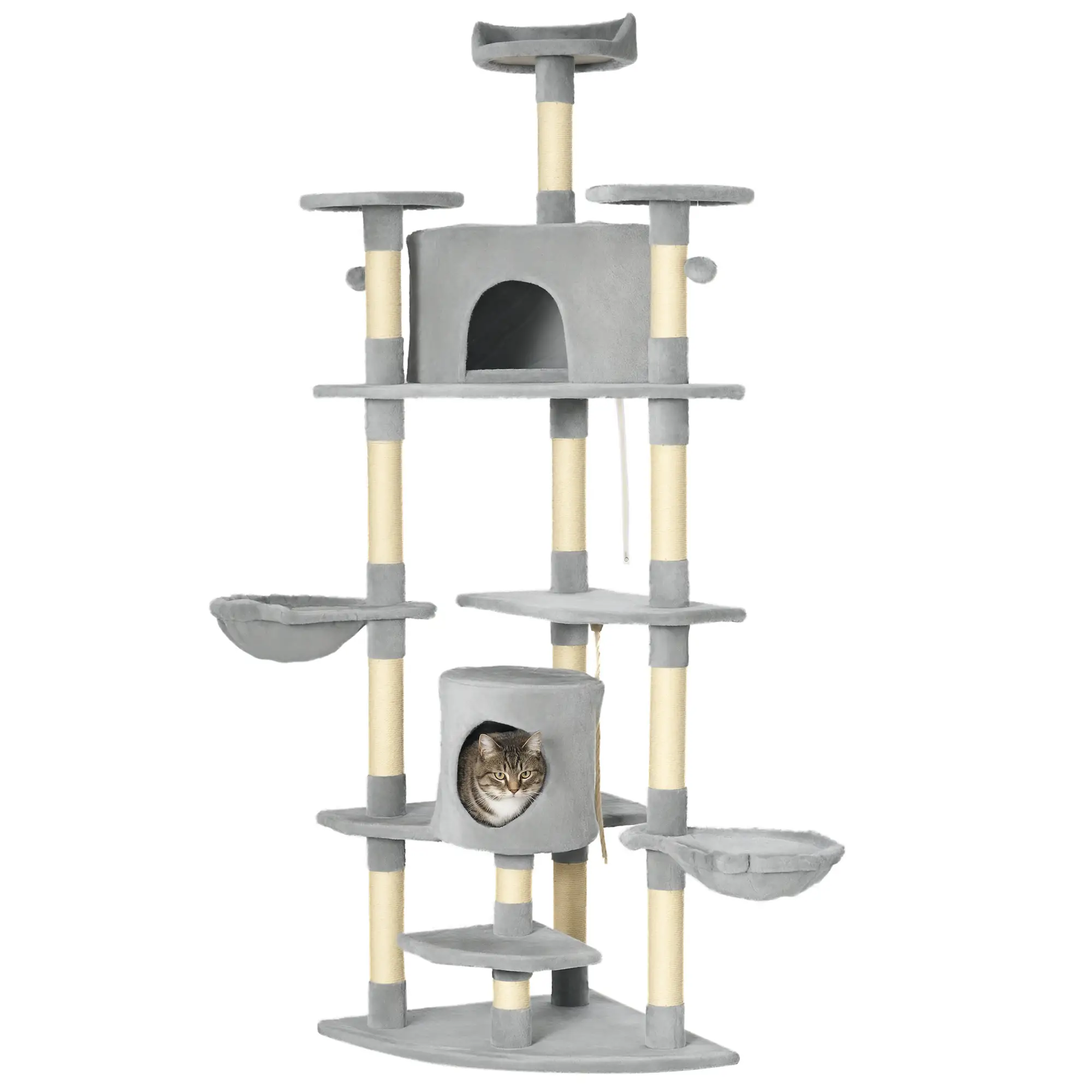 79 Cat Tree, Multi-Level with Two Condos, Scratching Posts, Hammocks, Dark Gray