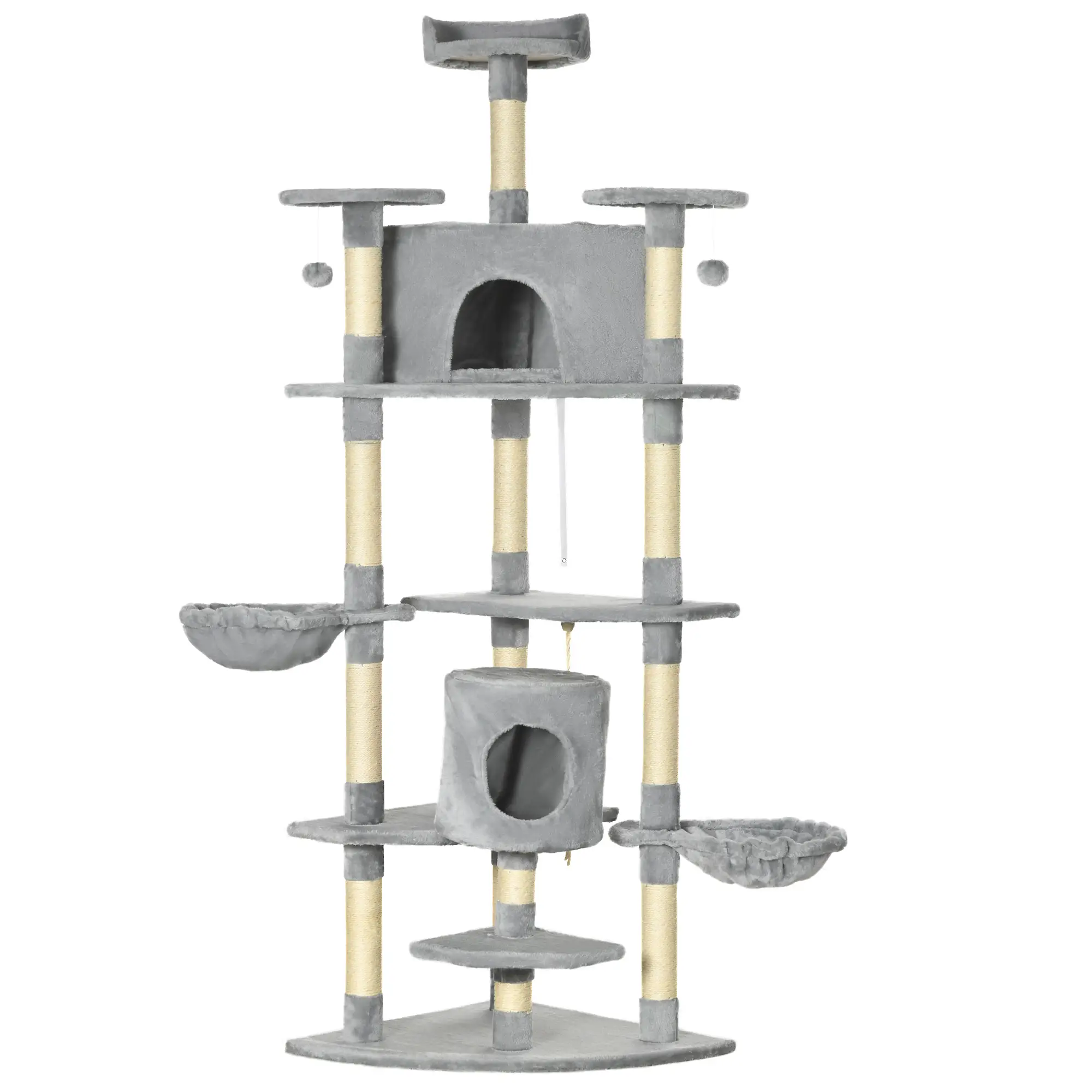 79 Cat Tree, Multi-Level with Two Condos, Scratching Posts, Hammocks, Dark Gray - Image 11