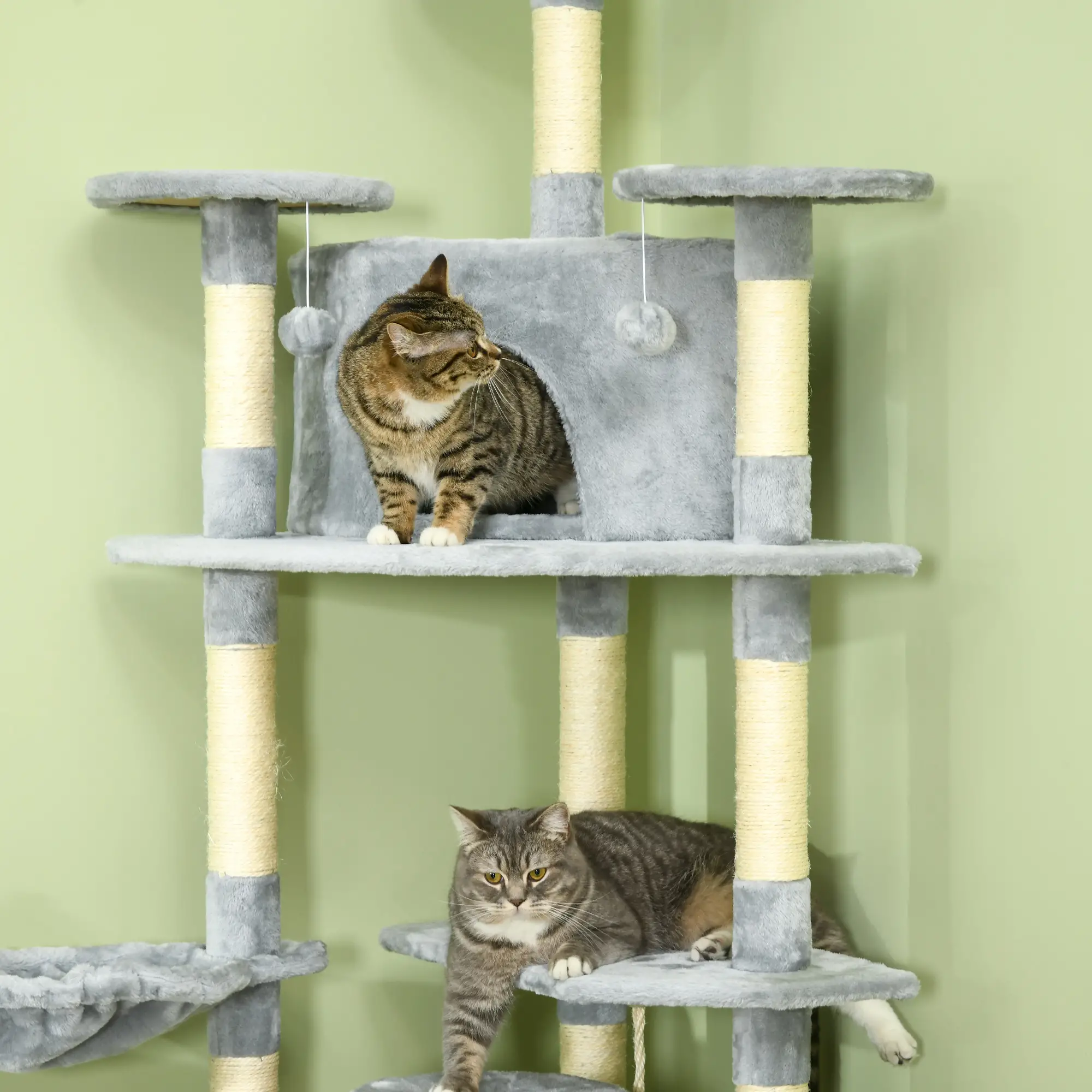 79 Cat Tree, Multi-Level with Two Condos, Scratching Posts, Hammocks, Dark Gray - Image 7