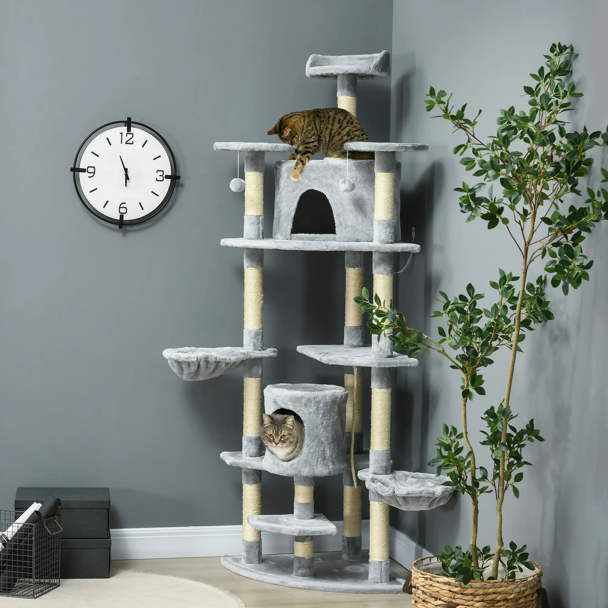 79 Cat Tree, Multi-Level with Two Condos, Scratching Posts, Hammocks, Dark Gray - Image 8