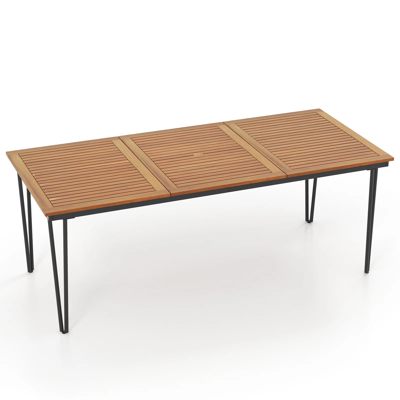 79 Inch 8-Person Outdoor Dining Table, 1.9 Inch Umbrella Hole, Natural