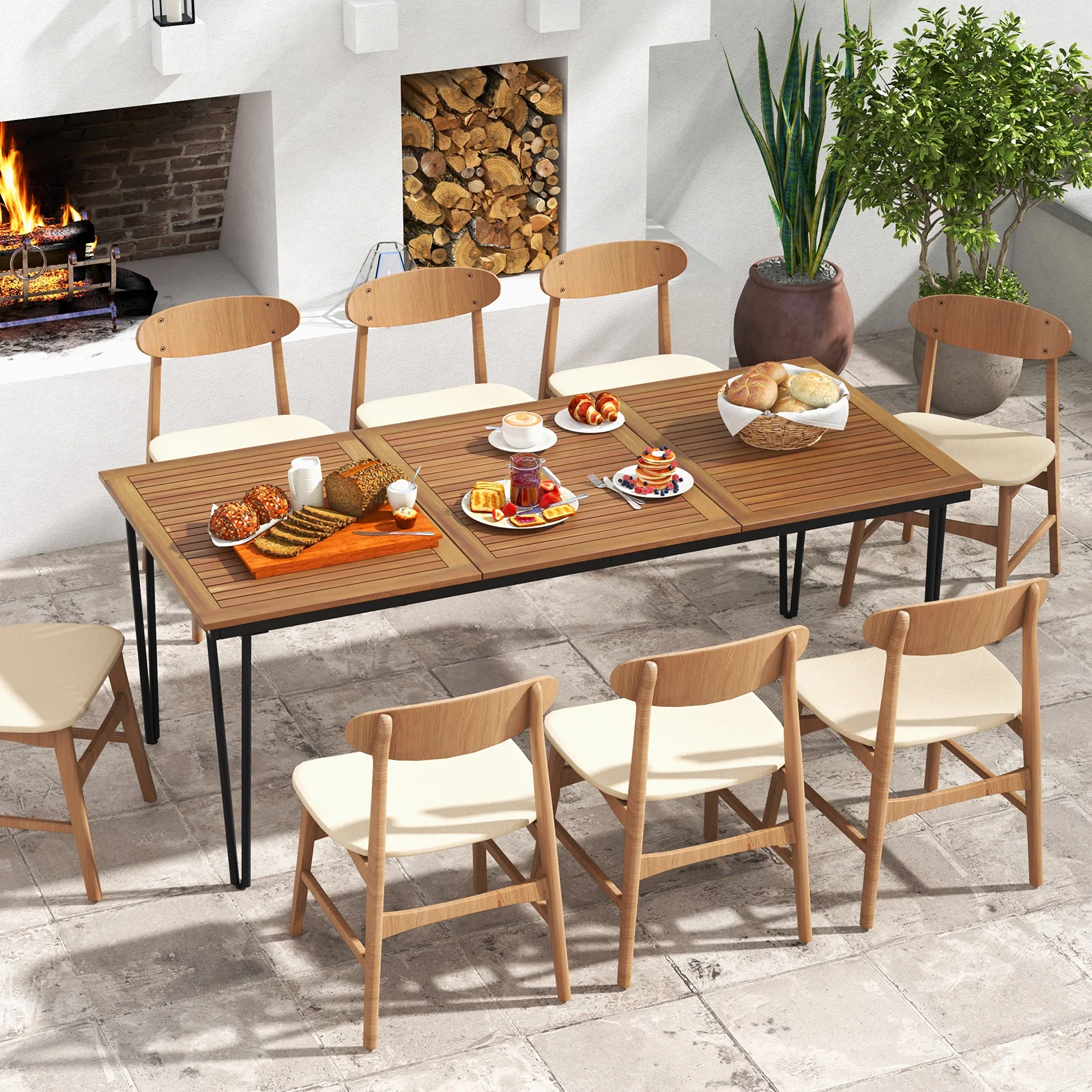 79 Inch 8-Person Outdoor Dining Table, 1.9 Inch Umbrella Hole, Natural - Image 2