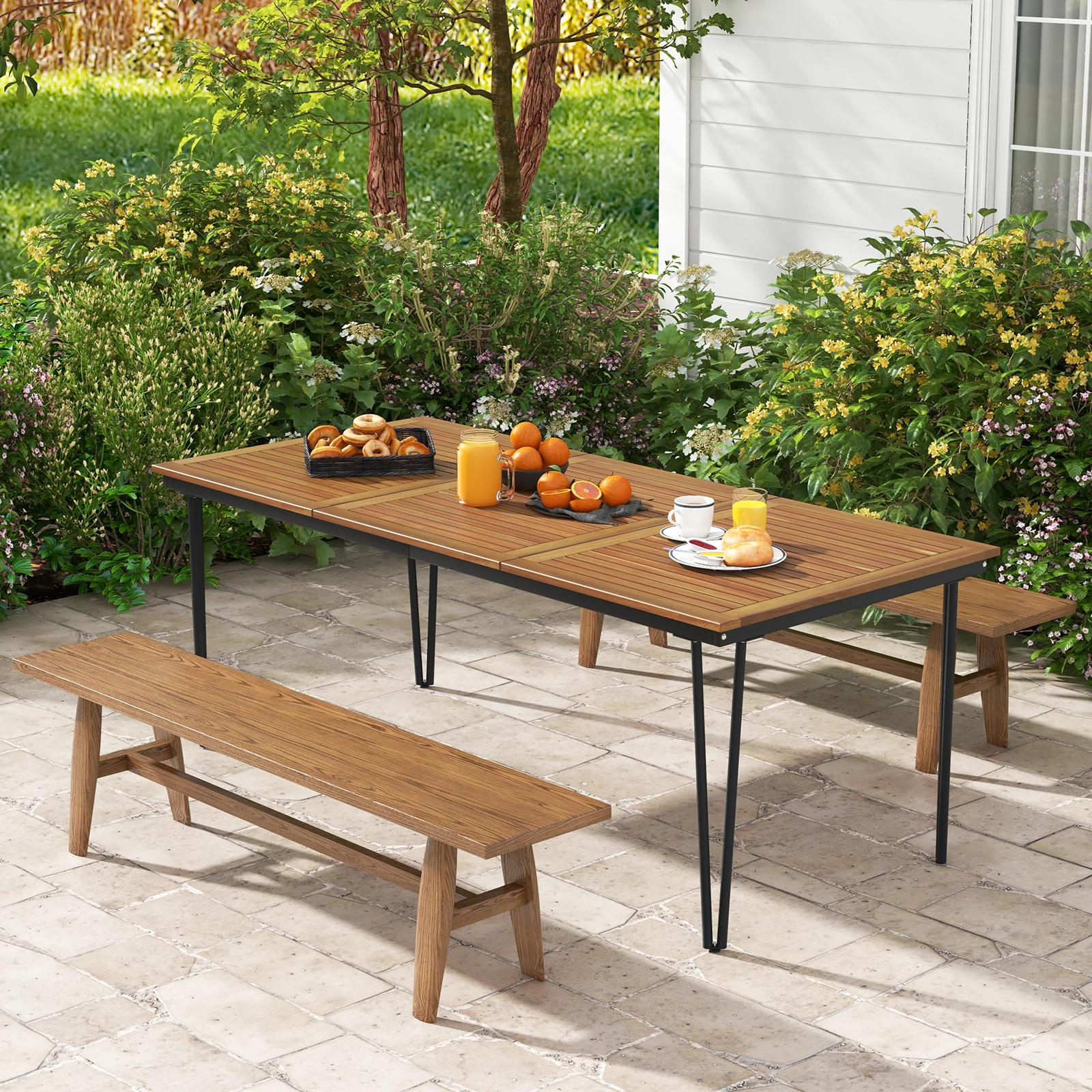 79 Inch 8-Person Outdoor Dining Table, 1.9 Inch Umbrella Hole, Natural - Image 3