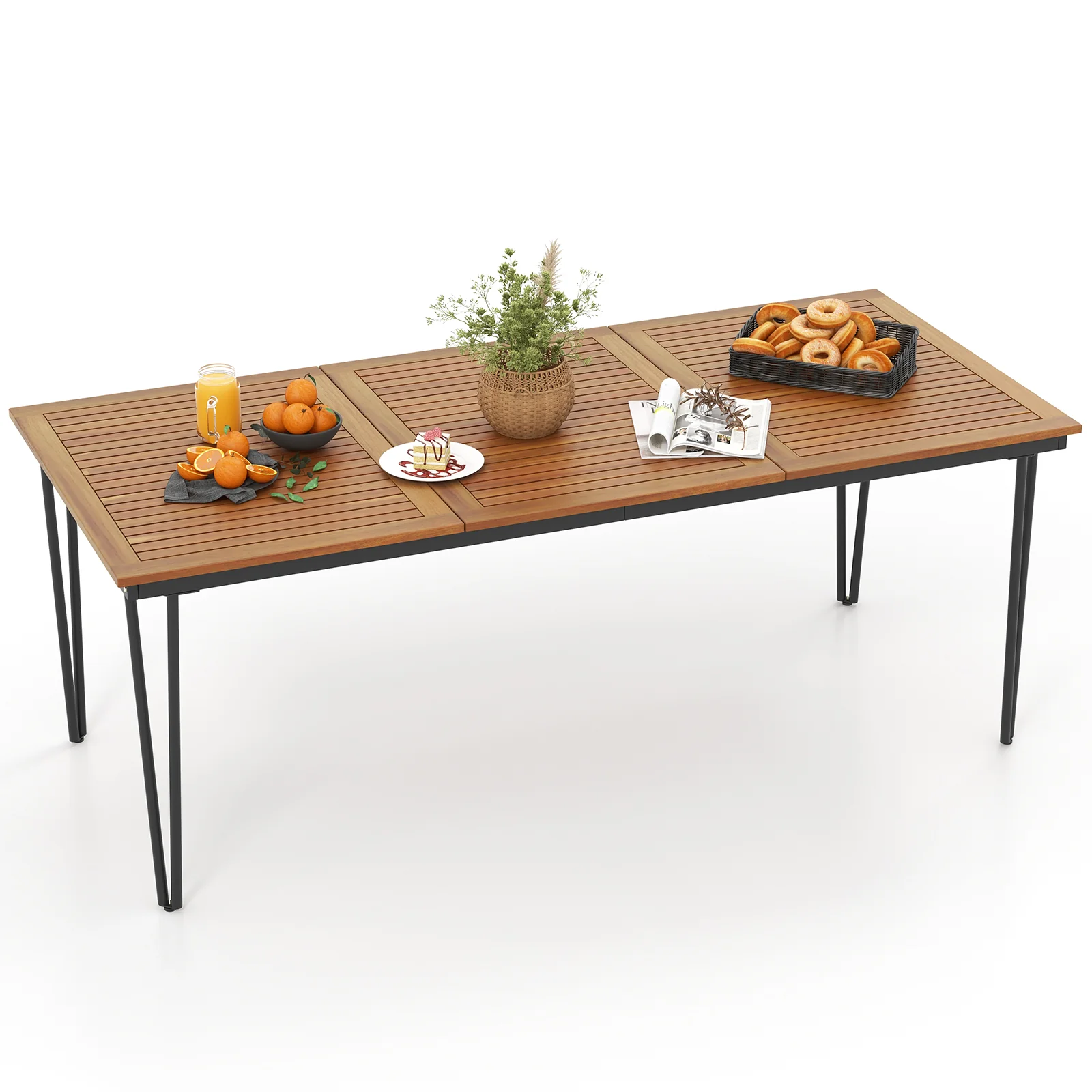 79 Inch 8-Person Outdoor Dining Table, 1.9 Inch Umbrella Hole, Natural - Image 5