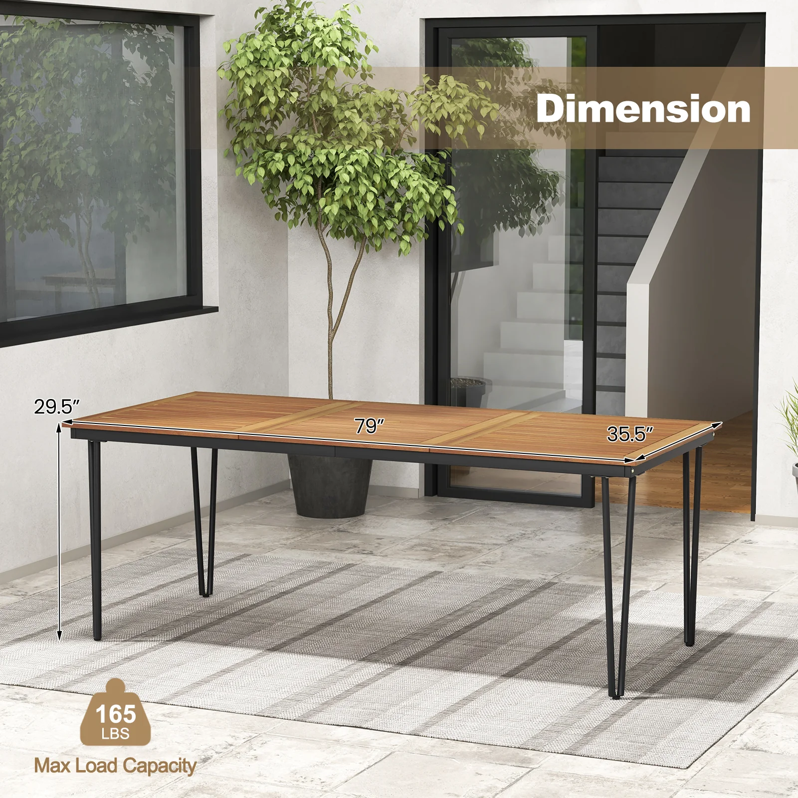 79 Inch 8-Person Outdoor Dining Table, 1.9 Inch Umbrella Hole, Natural - Image 6