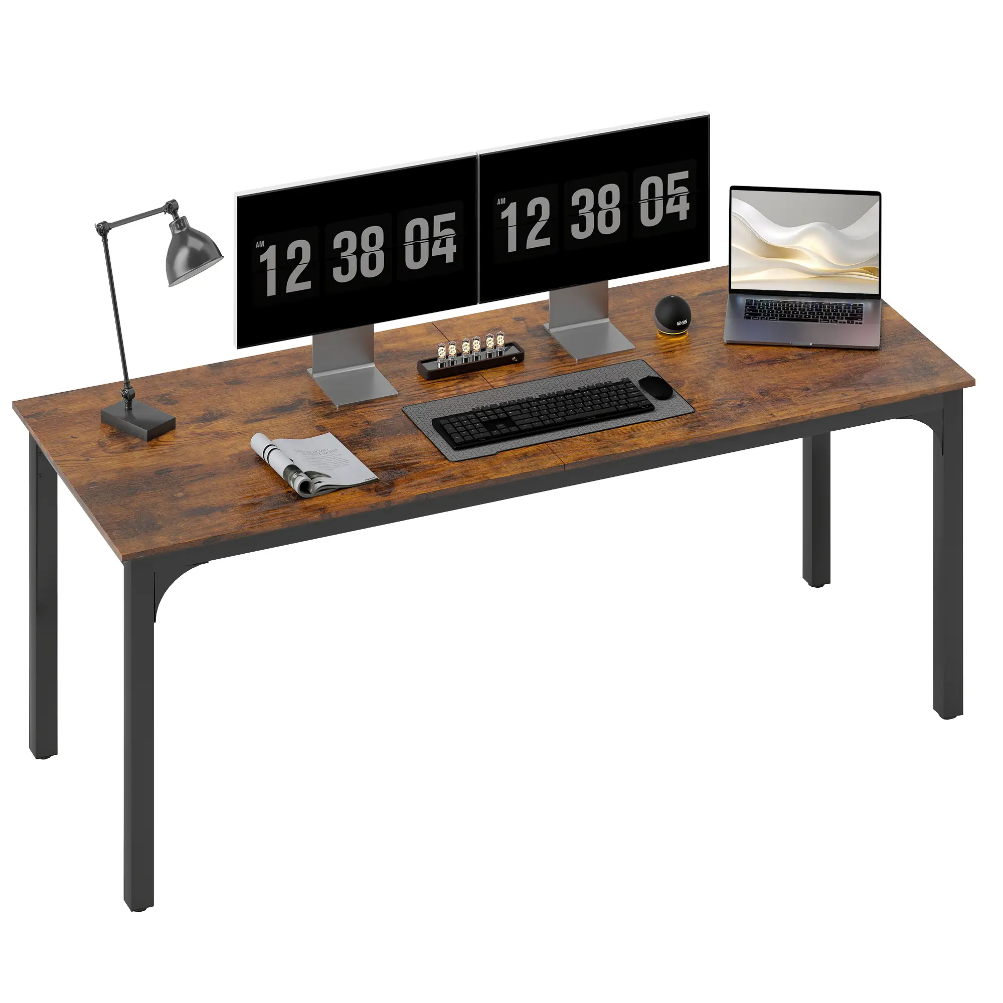 79 Inch Computer Desk, Metal Legs, Rustic Brown - Image 11